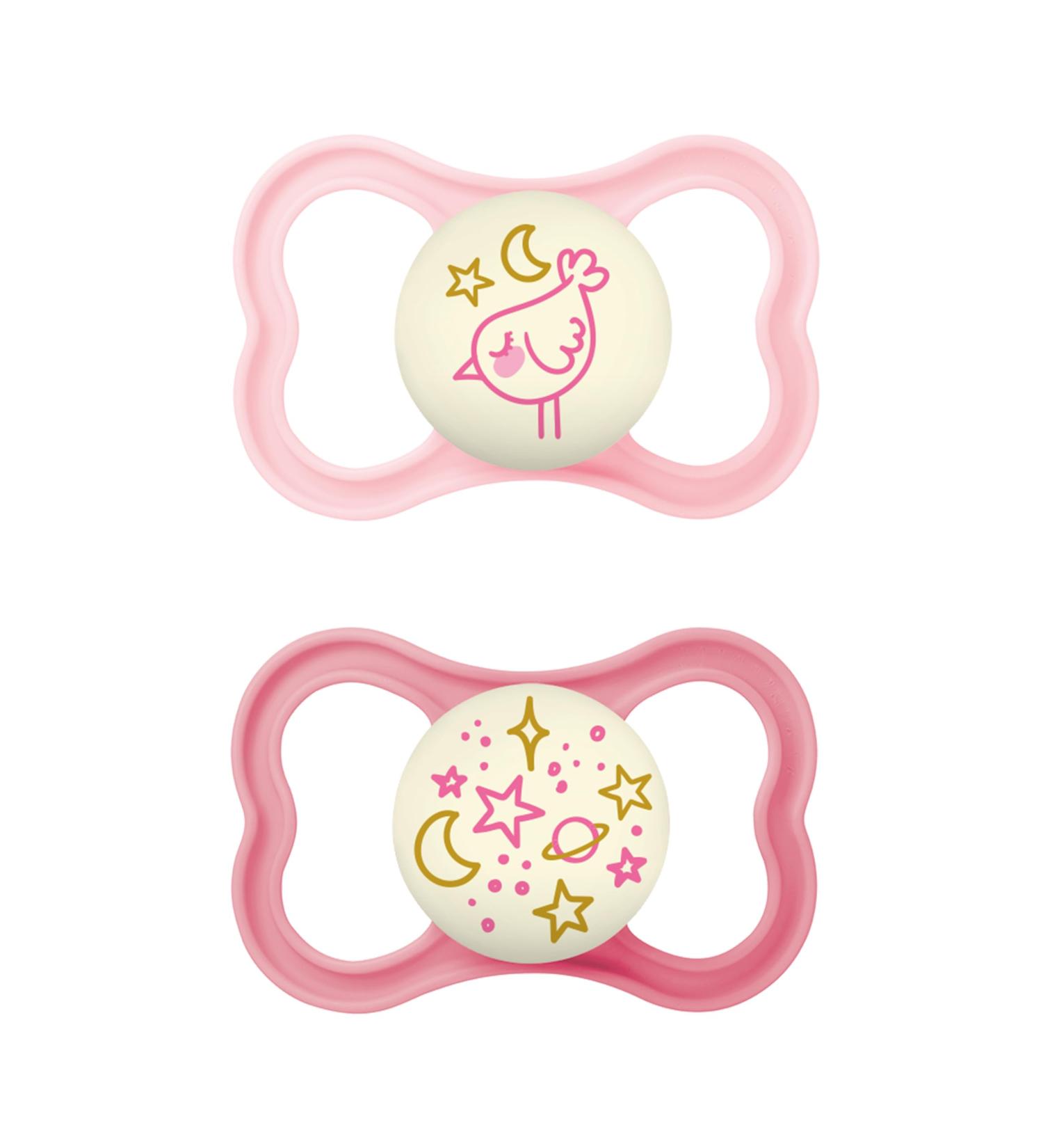 Mam Supreme Night Schnuller 2 Set | Bright Baby Pacifiers for Healthy Dental Development | Prevents Skin Irritation | Includes Pacifier Box | 16+ Months Hedgehog/Universe Bird - Buy Online on GoSupps.com