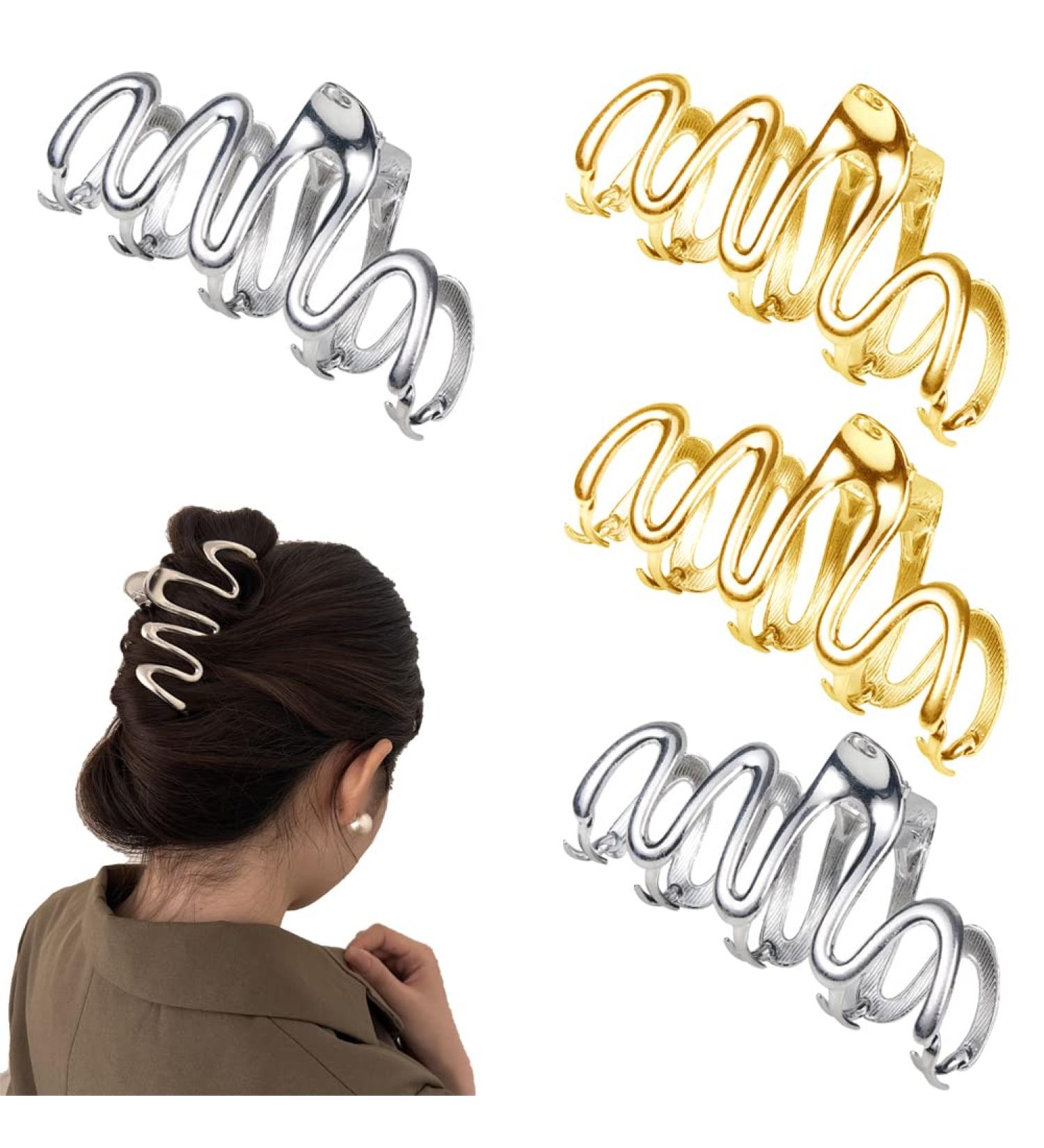 KuuGuu 4 PCS Large Gold Hair Claw Clip Set | Non-Slip Metal Hair Clips | Strong Hold Jaw Clamp | Cute Hair Accessories - Buy Online on GoSupps.com