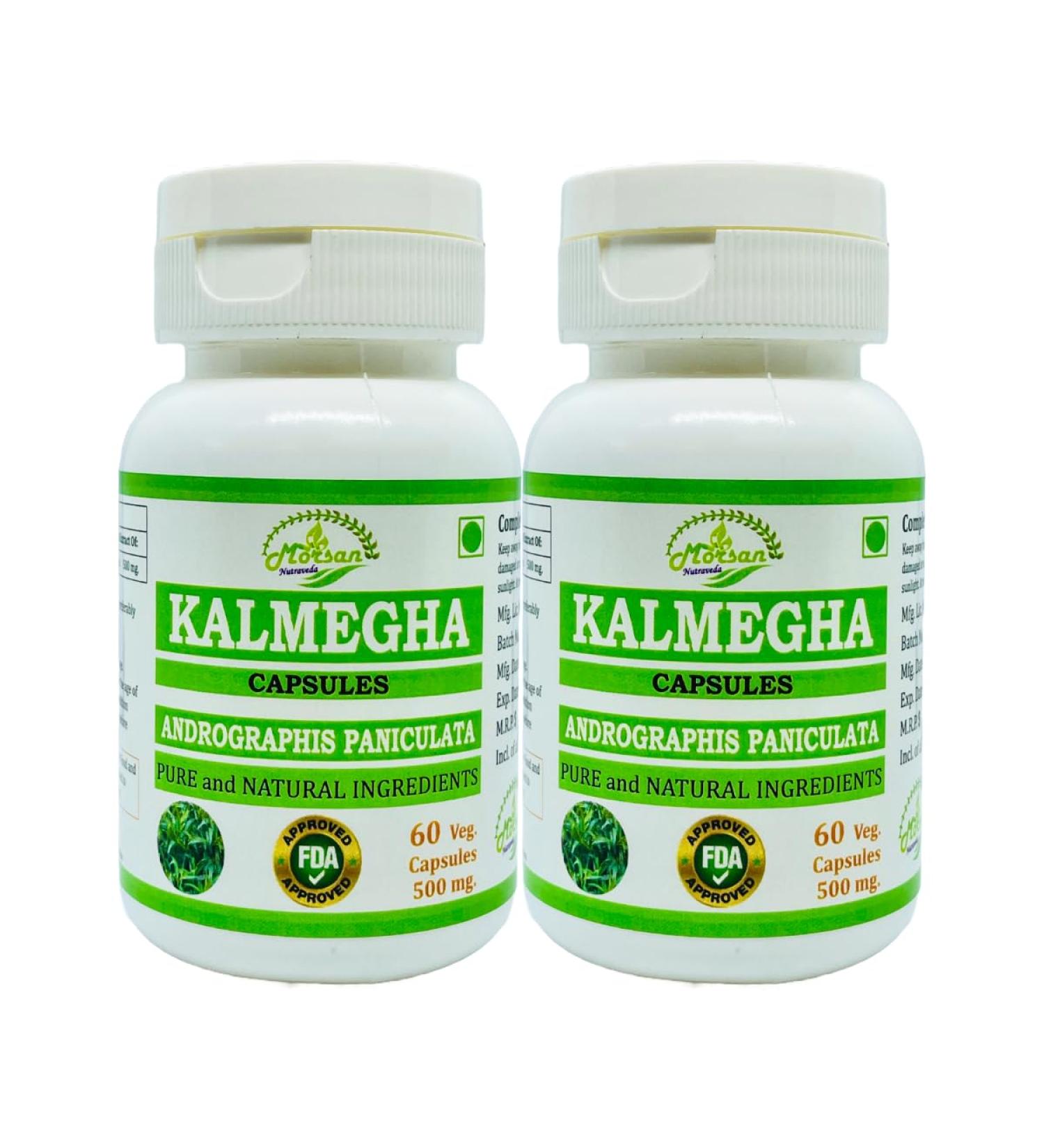 Natural and Pure Herbal Kalmegha (Andrographis Paniculata) Extract Capsules | Highest Potency 100% Natural Product | Pack of 60 x 500 mg. Veg. Capsules (Pack of 2) - Buy Online on GoSupps.com