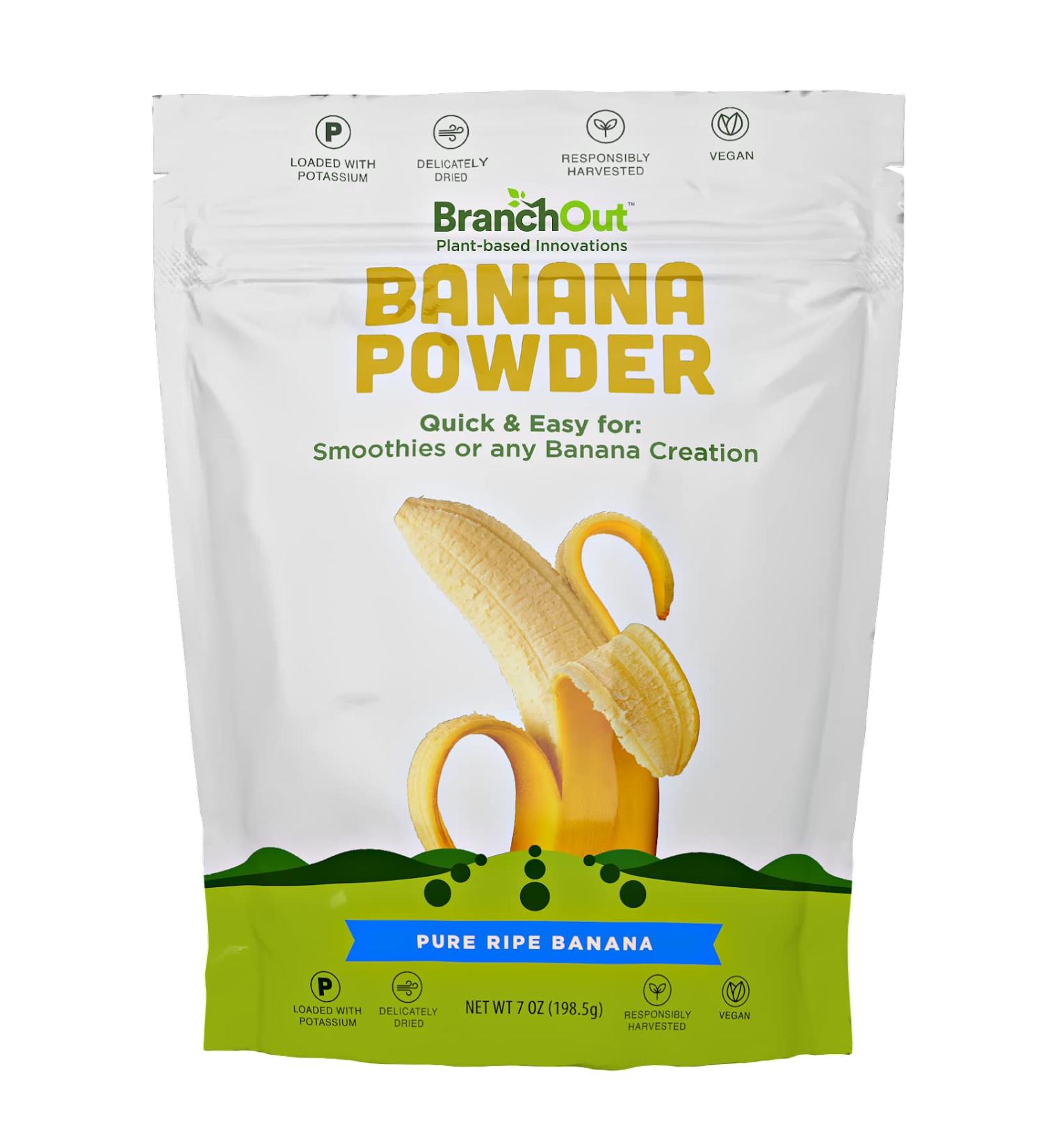 BranchOut Vegan Banana Powder Mix - 100% Pure Smoothie Blend | Rich in Fiber & Potassium | No Added Sugar | Ideal for Baking | 7 oz Pack - Buy Online on GoSupps.com