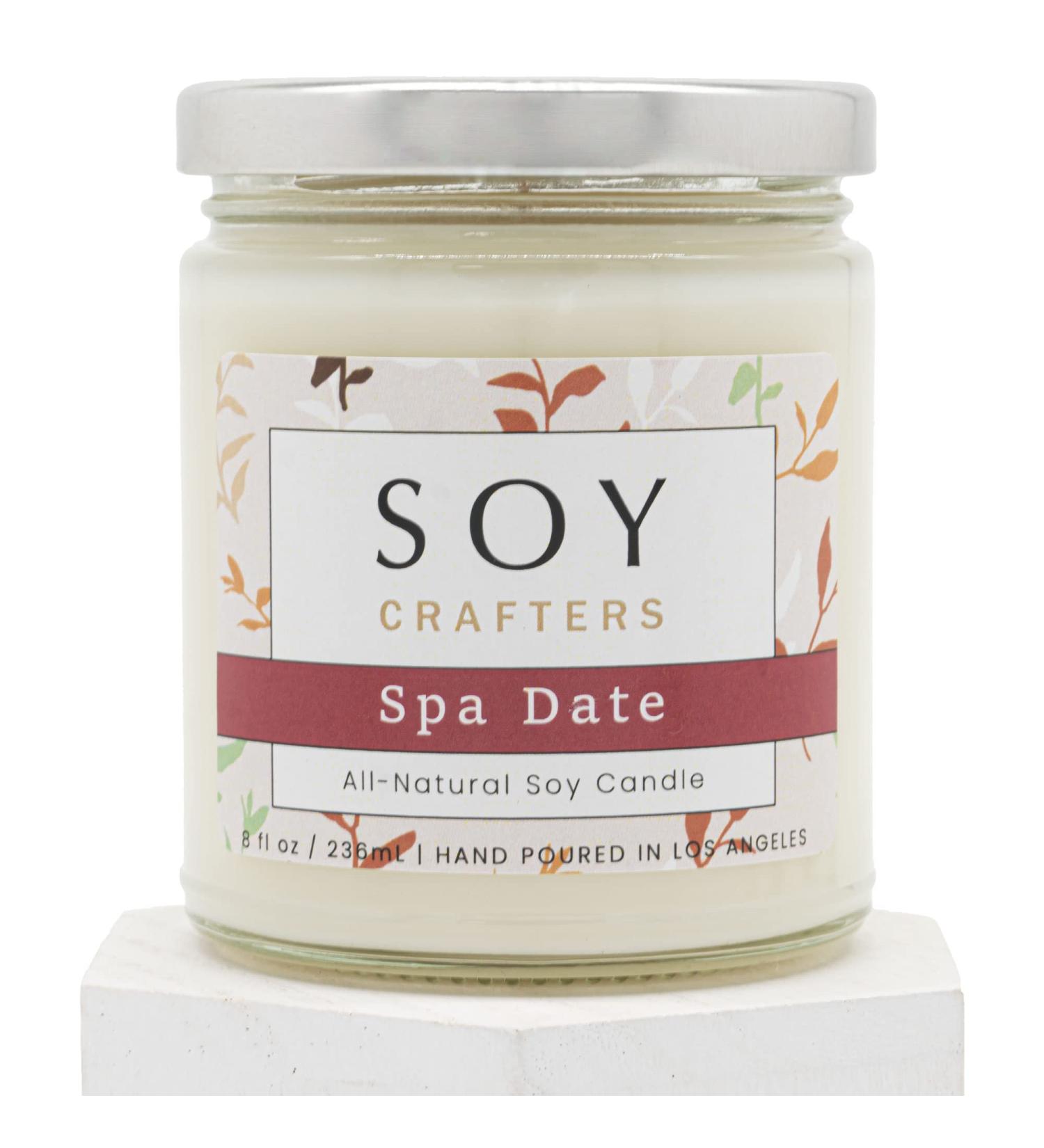 Spa Date Scented Soy Candle - Natural Lemongrass & Patchouli Essential Oils | 100% Soy Wax Aromatherapy | 9oz Glass Jar - International Shipping - Buy Online on GoSupps.com