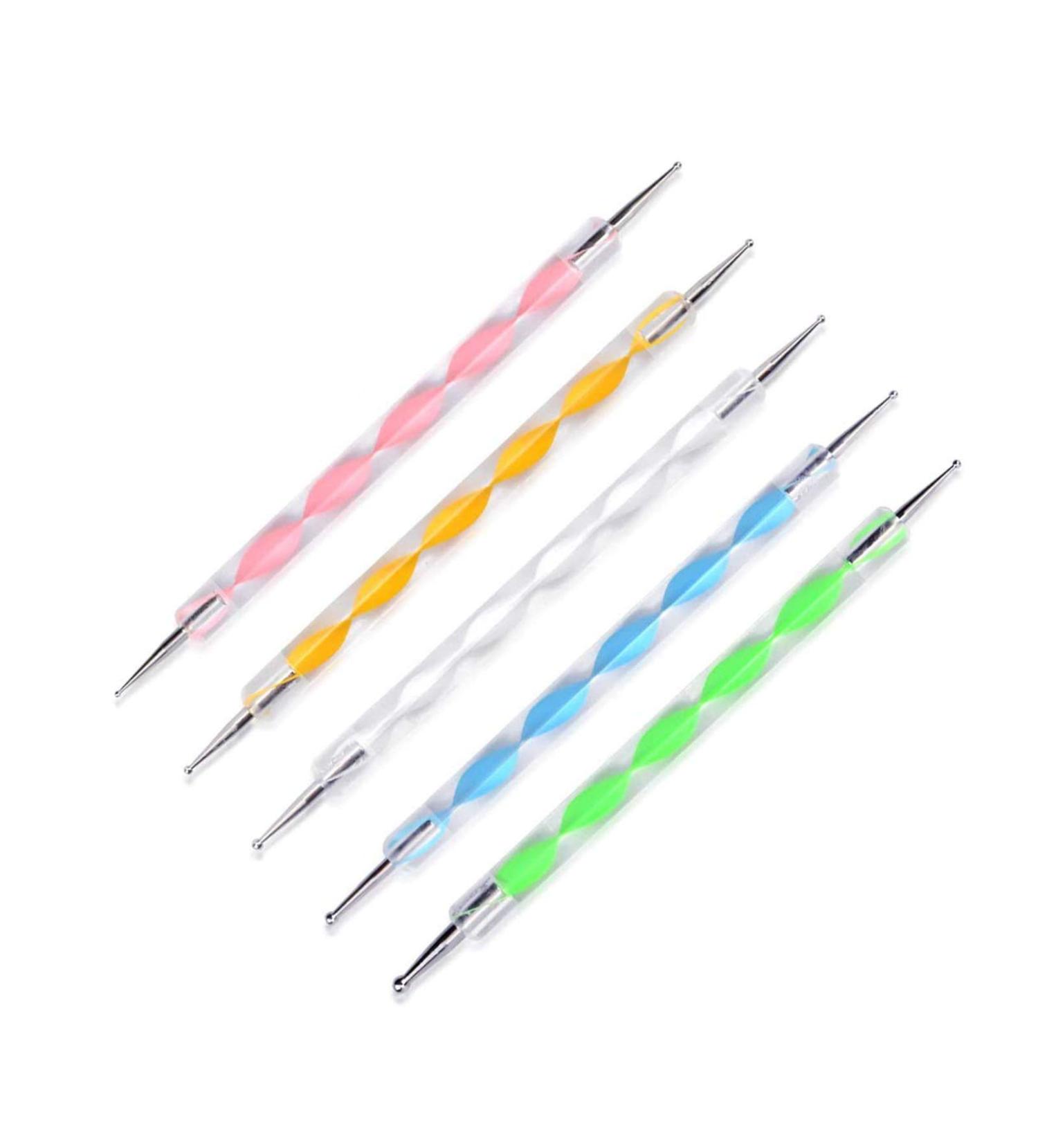 5pcs 2 Way Nail Polish Pen Marbling Tool Set - Nail Art Dotting Pens for Manicure - Perfect for Creative Designs - Buy Online on GoSupps.com