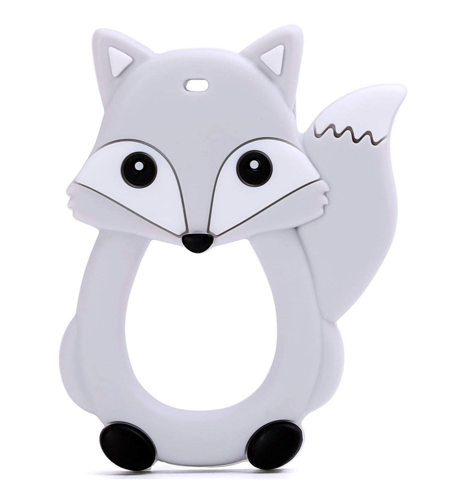 PREMYO Fox Teething Ring for Babies - BPA Free Silicone Cooling Teething Aid - Relieves Teething Pain - Soft Gray - Buy Online on GoSupps.com