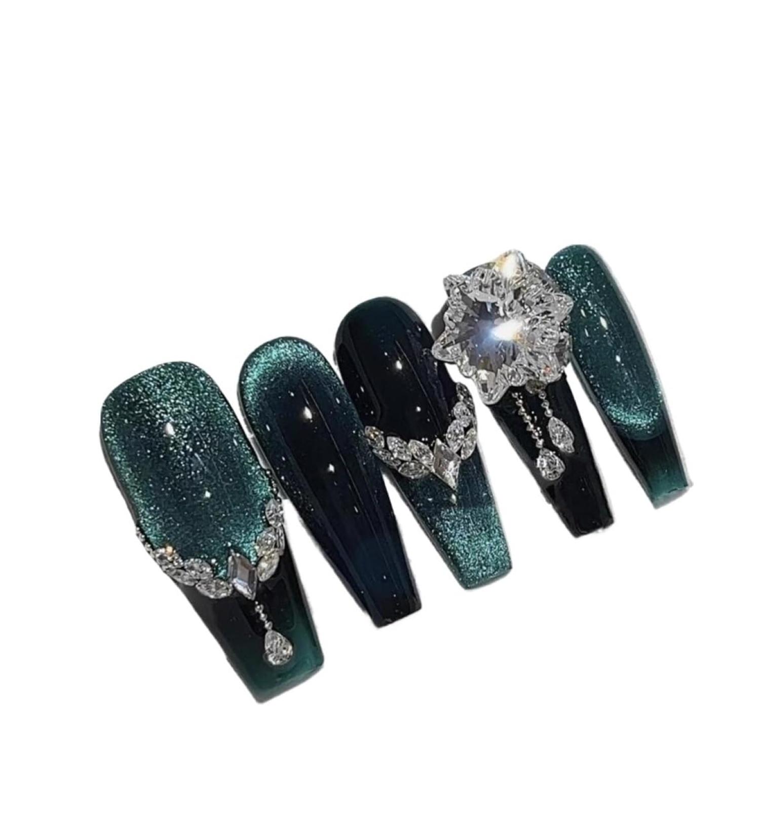 KEMKEY Handmade Wear Nails Dark Dark Green Vintage Sense Of Nail Long(Small) - Buy Online on GoSupps.com