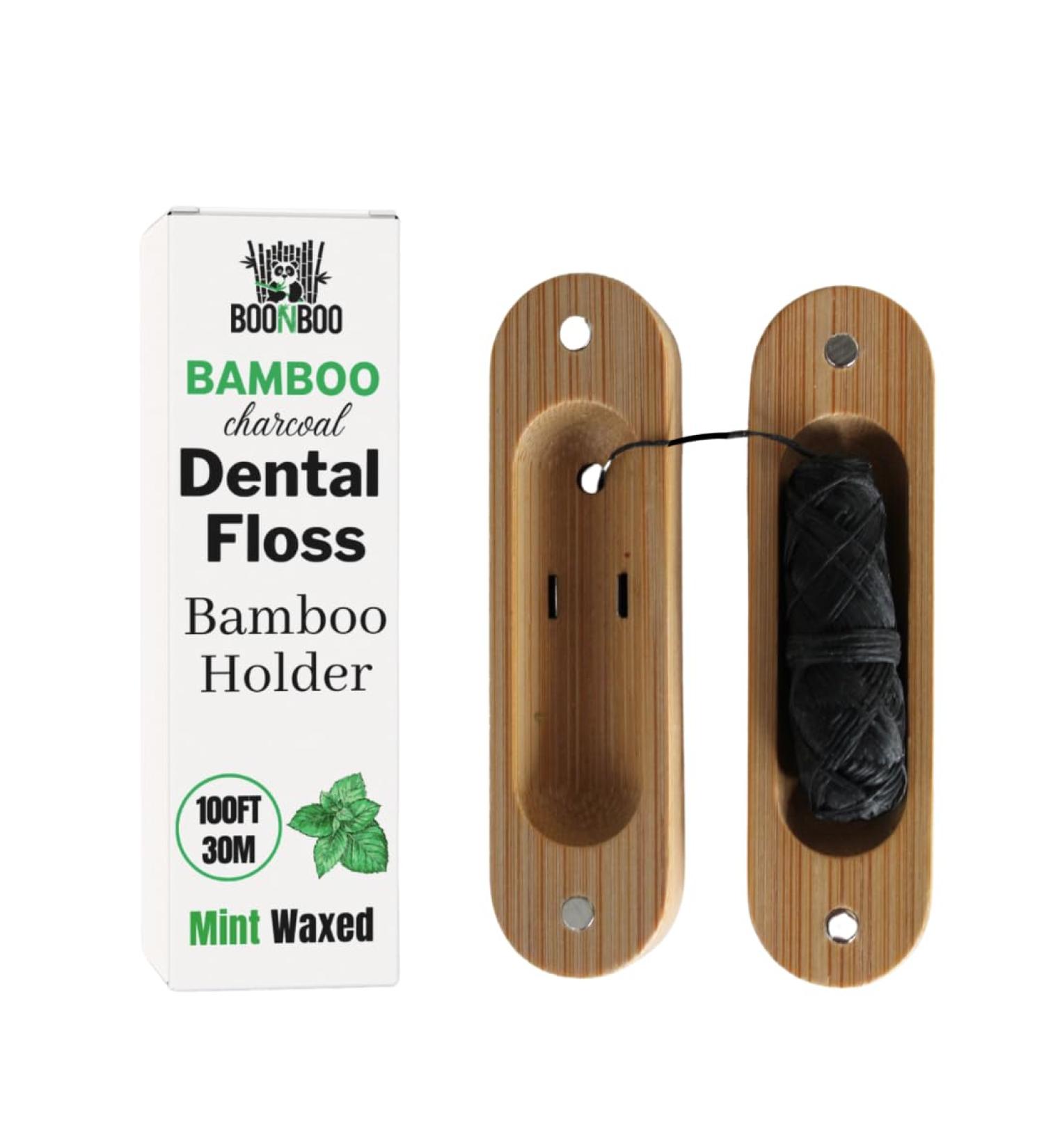 Charcoal Dental Floss with Bamboo Holder - Mint Flavor | Eco-Friendly Dental Care | Ship Internationally - Buy Online on GoSupps.com
