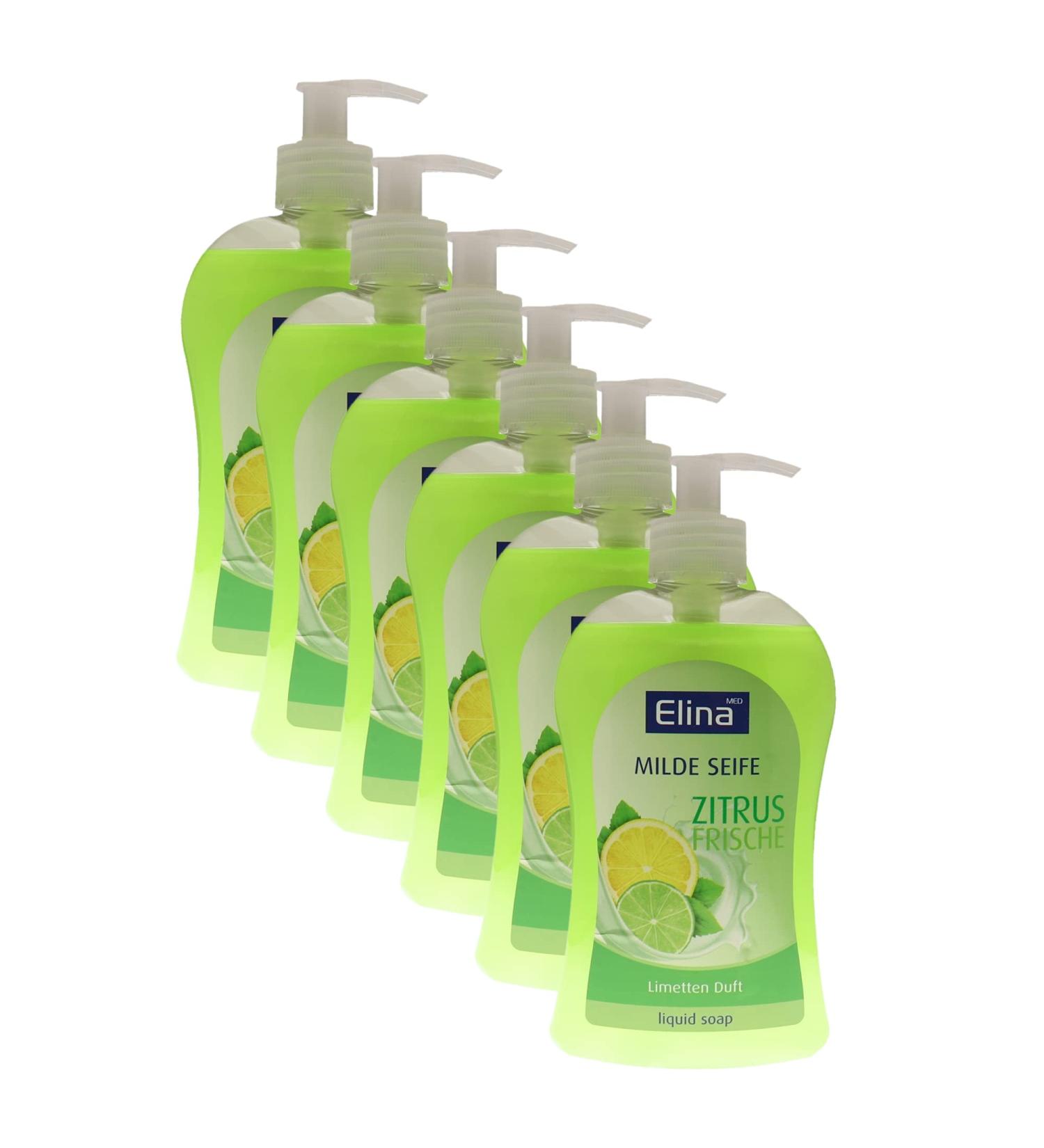 6 x Elina med - Soap/Liquid Soap - Citrus Freshness - With Lime Fragrance (6 x 500 ml) 6 pieces (1 pack) Lime