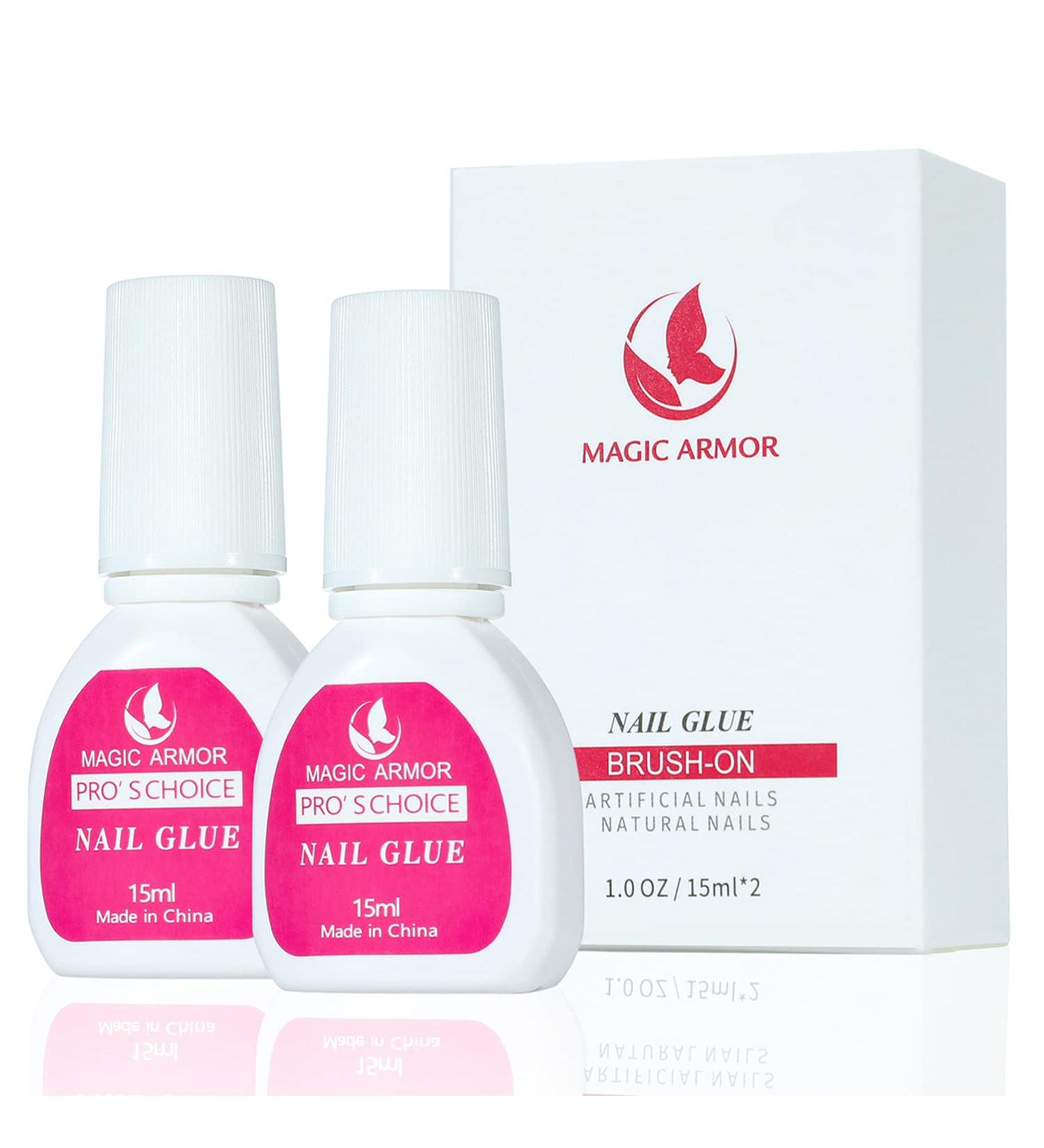 Magic Armor Nail Glue - 2pcs Brush-On Acrylic Nail Glue for Quick & Strong Adhesion - Professional Broken Nail Repair - 15ML/0.5OZ - Buy Online on GoSupps.com