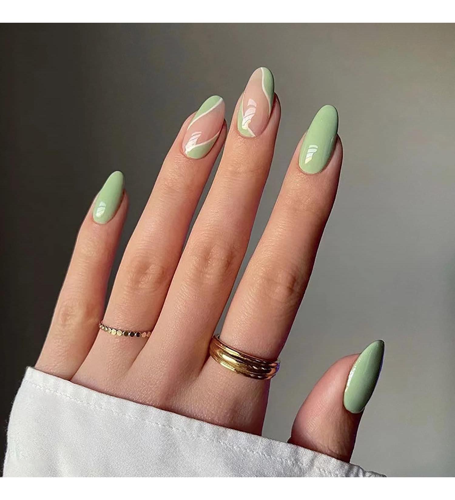 St. Patrick's Day Green Almond Shaped Acrylic Press on Nails - Full Cover False Nails for Women and Girls | Almond Nail A8 - Buy Online on GoSupps.com