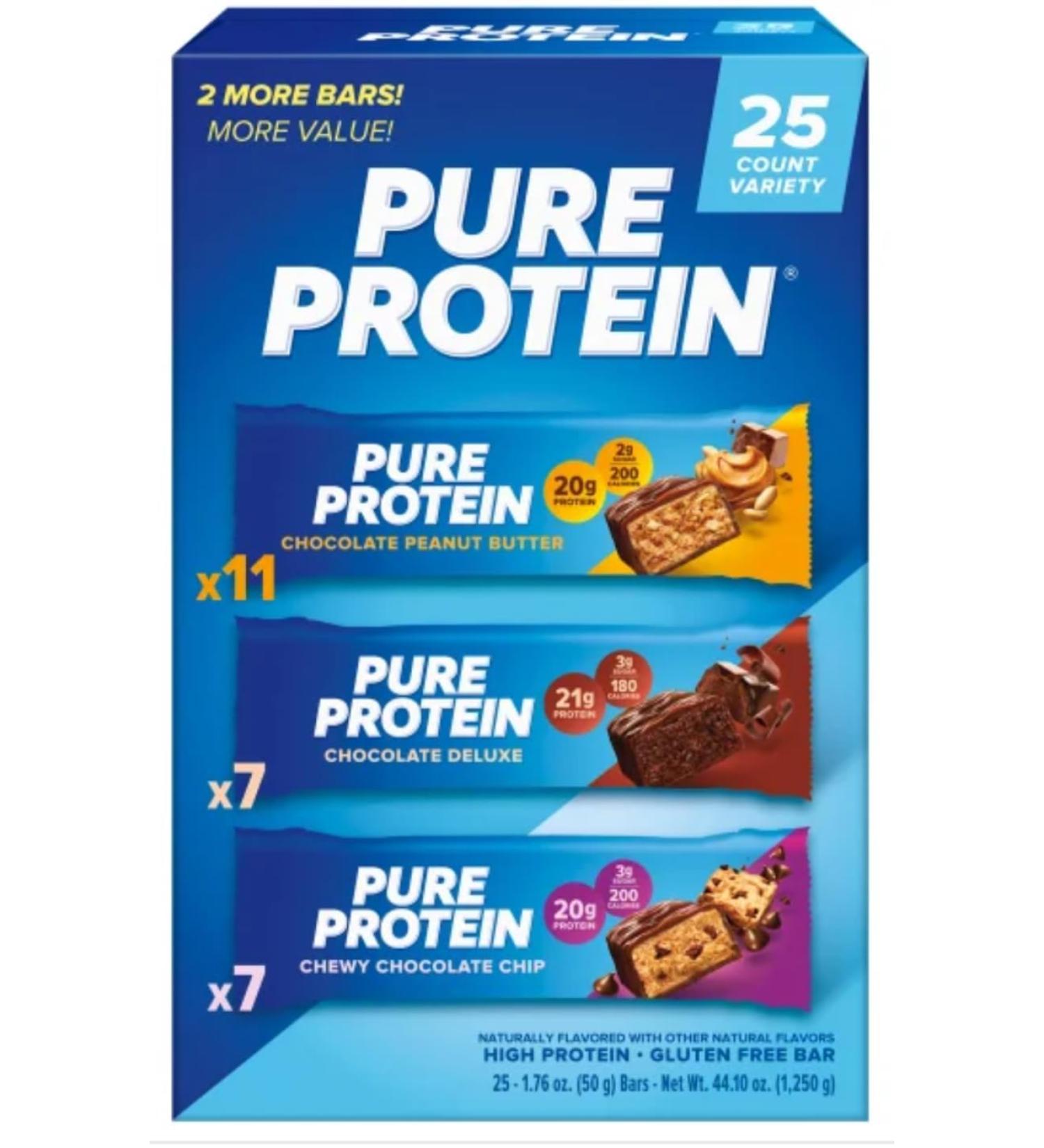 Pure Proteins Bars Nutrient Rich Snacks with High Protein for Energy Support Minimal Sugar Gluten-Free Variety Pack (In NEYUM Packaging) (25 Pack)