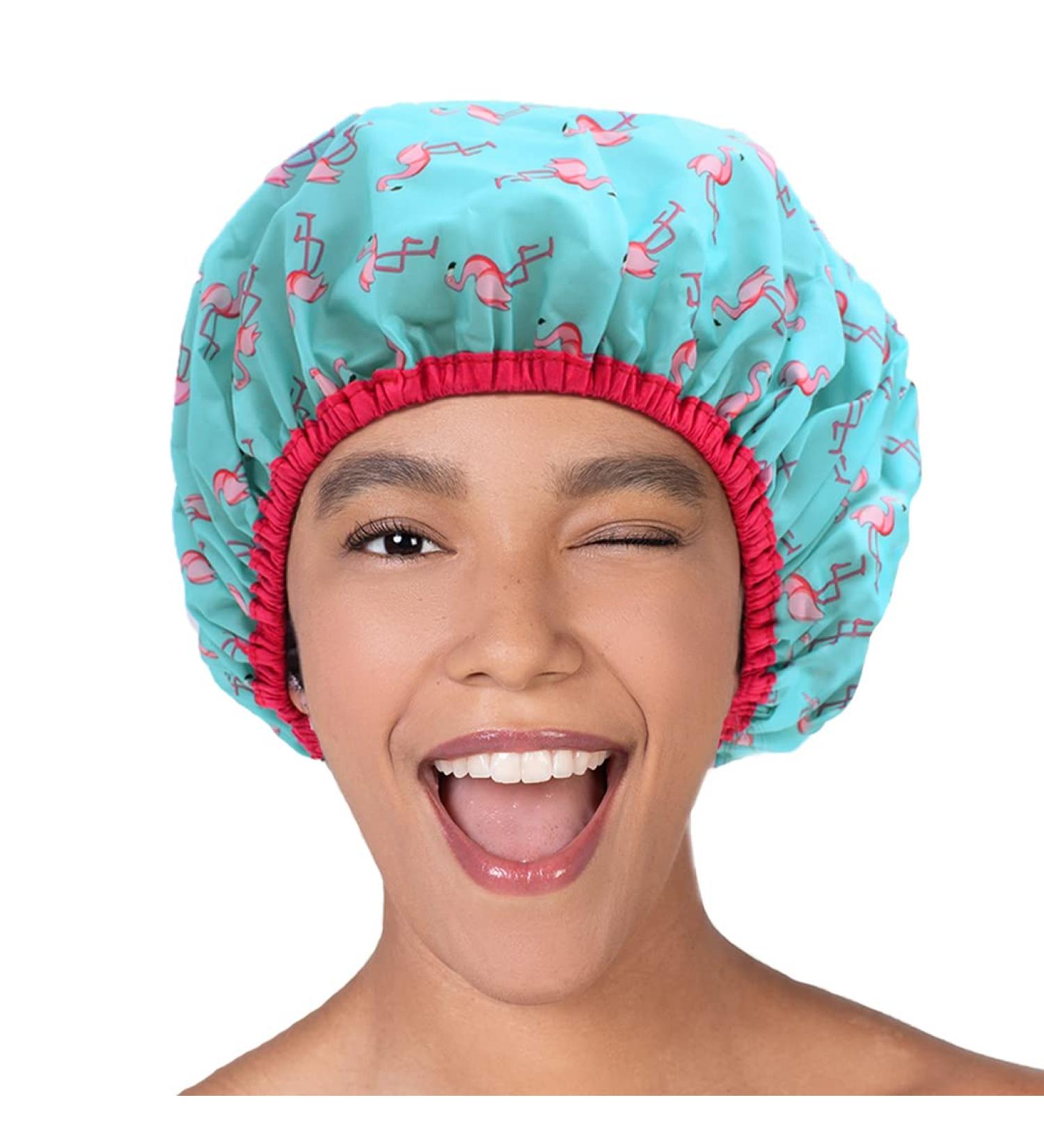 Fashionista Flamingo Oversized Waterproof Shower Cap - Reusable & Adjustable for All Hair Lengths - Buy Online on GoSupps.com