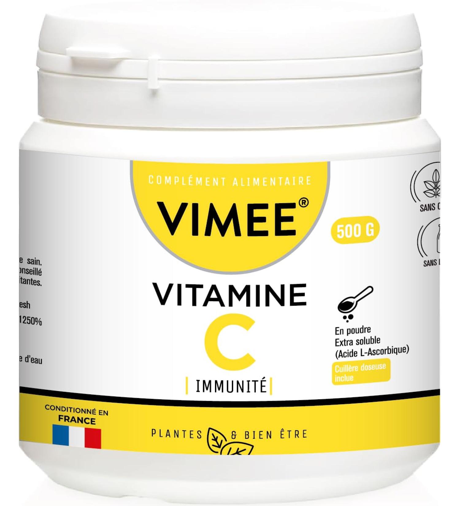 Vitamine C en Poudre Vimee - Acide L-Ascorbique Pur et Naturel Extra Soluble - Compl ment Alimentaire Immunit Energie Stress - 500 G - 500 Jours 500 g (Lot de 1) - Buy Online on GoSupps.com