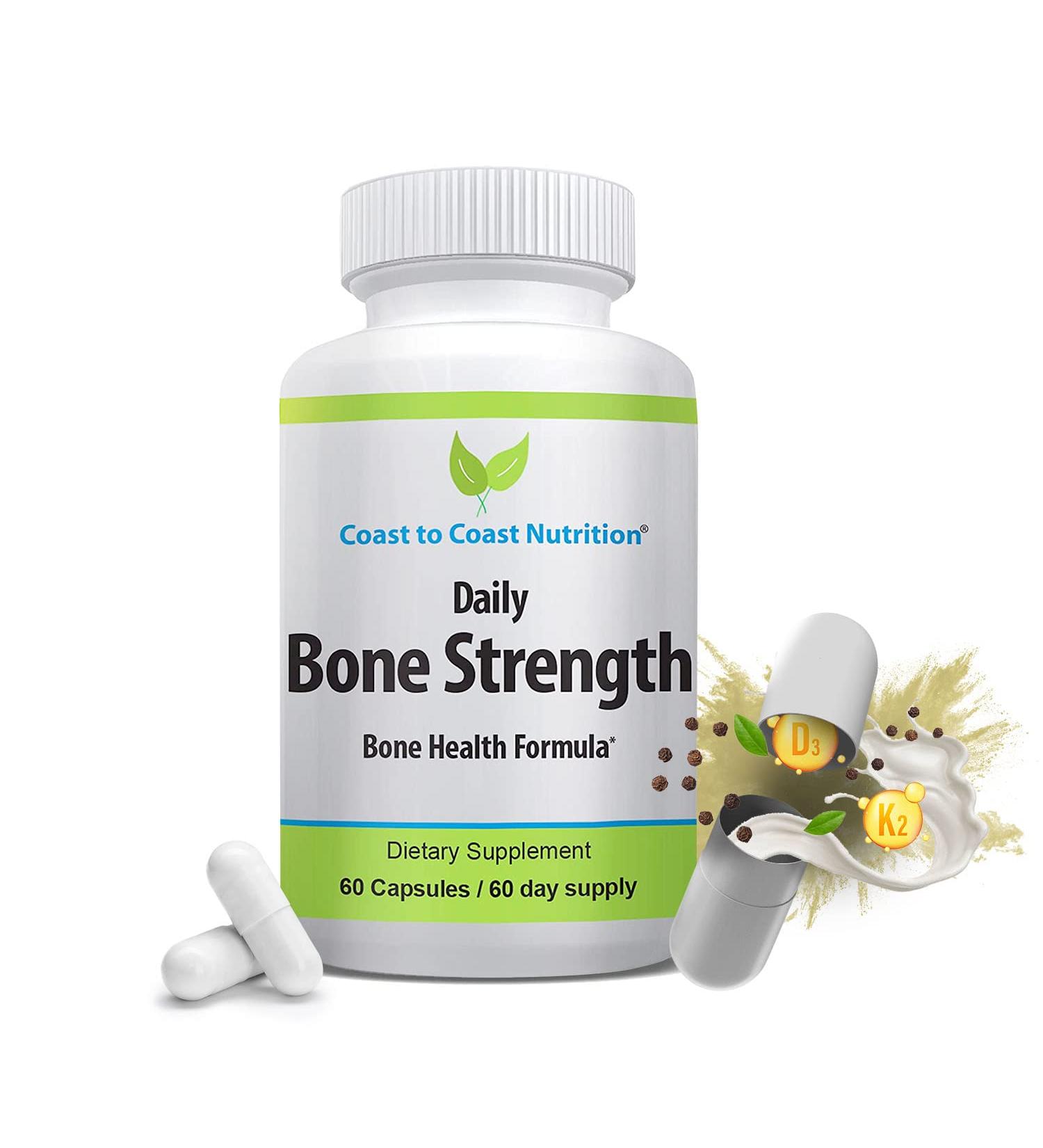 Bone Strength Supplements with Calcium, Vitamins D3 & K2 - 60 Vegetarian Capsules - Buy Online on GoSupps.com