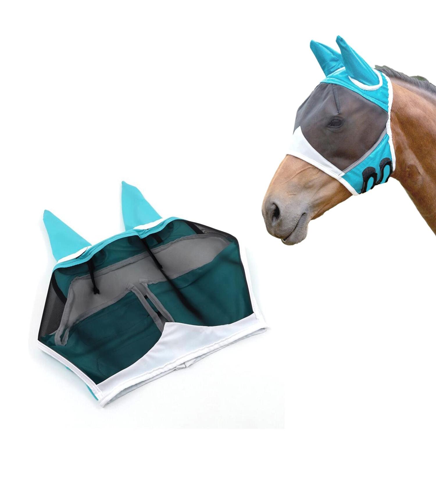 Andiker Soft Mesh Horse Fly Mask with Ears - Green Large | Breathable, Protects Eyes and Face | Horse Face Mask - Buy Online on GoSupps.com