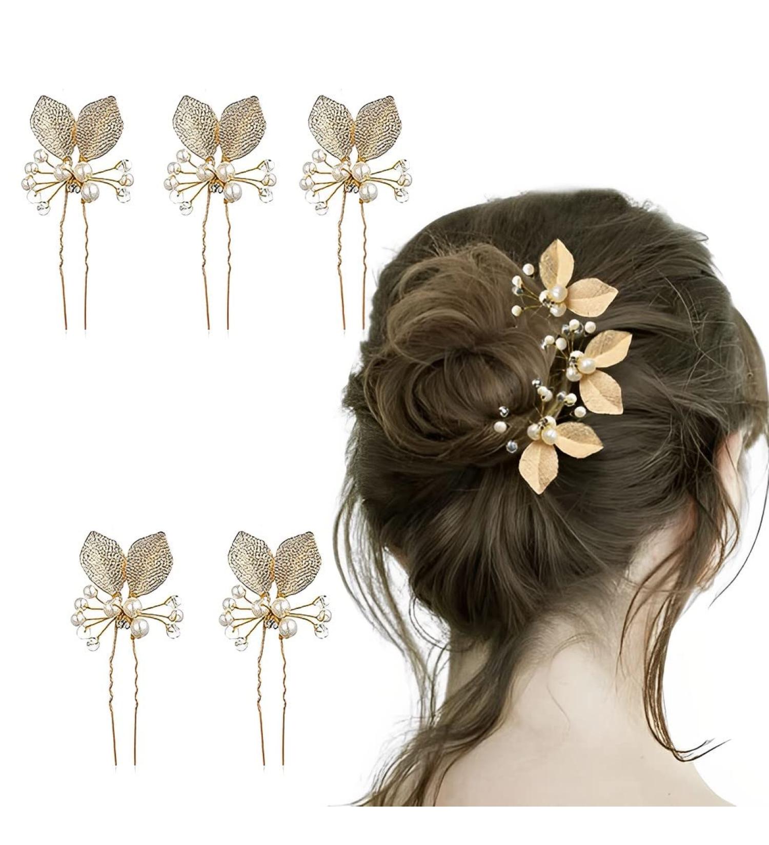 5-Piece Pearl & Rhinestone Wedding Hairpins - Elegant Bridal Accessories for Women & Girls - Buy Online on GoSupps.com