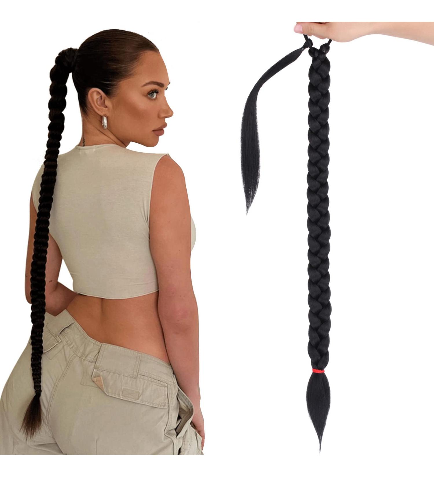 Kachanaa 30 Inch Long Braided Ponytail Extension for Women in 1B-Black - Buy Online on GoSupps.com