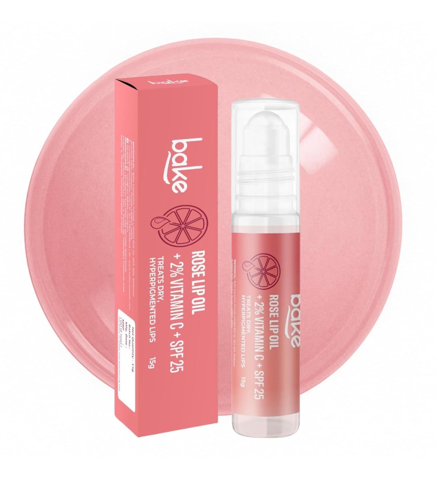 BAKE Rose Tinted Lip Balm Oil with SPF 25 PA+++ | Nourishing Lip Care with Vitamin C | Smooth Soft & Naturally Tinted Lips | Alcohol-Free | 15 g - Buy Online on GoSupps.com