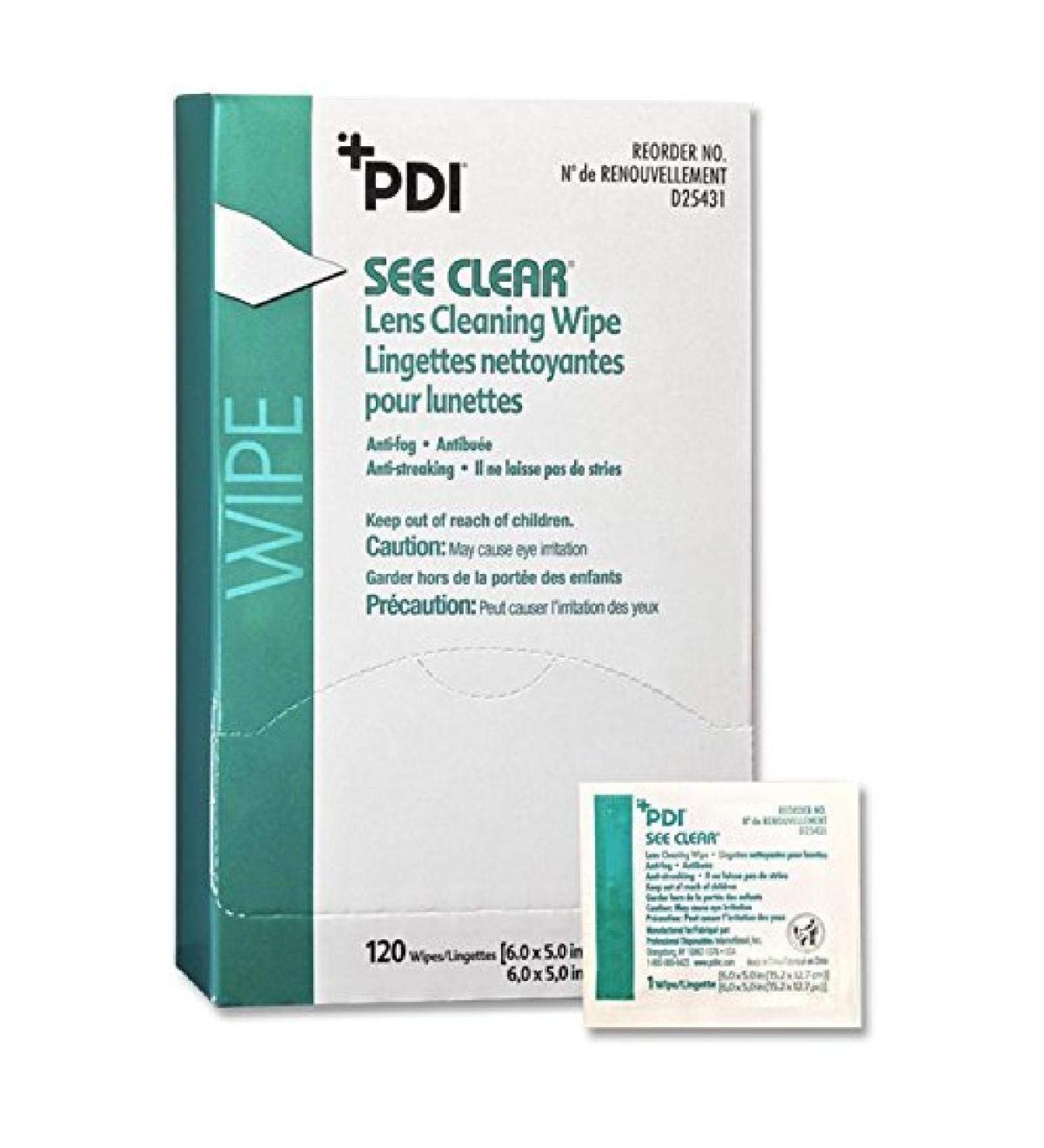 PDI 19831 See Clear Eye Glass Cleaning Wipes, White, 1 Unit (Pack of 120)