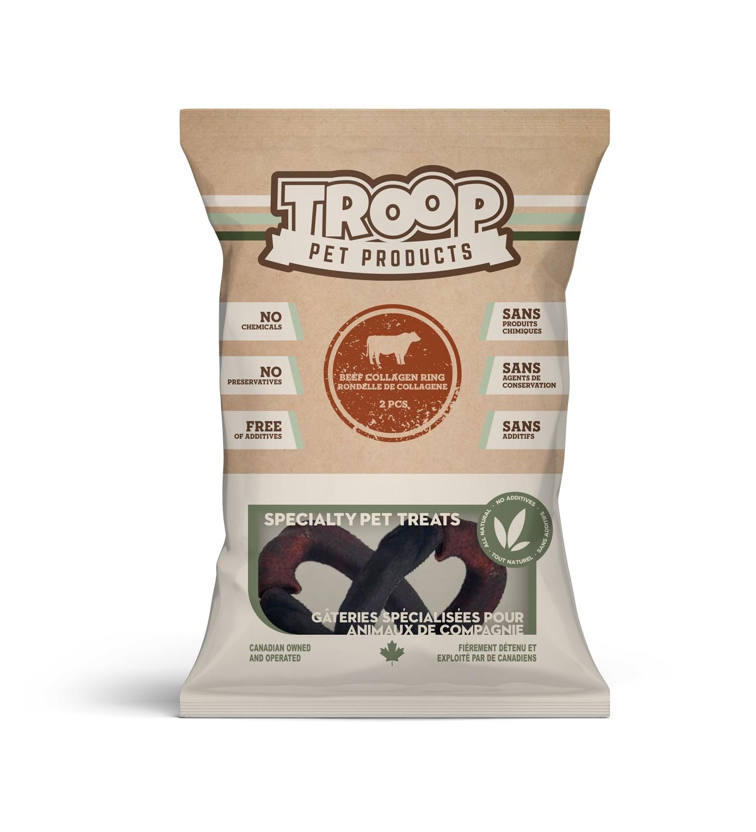 Troop Pet Products Beef Collagen Ring Natural Single Ingredient Dehydrated Dental Chew (Pack of 2)