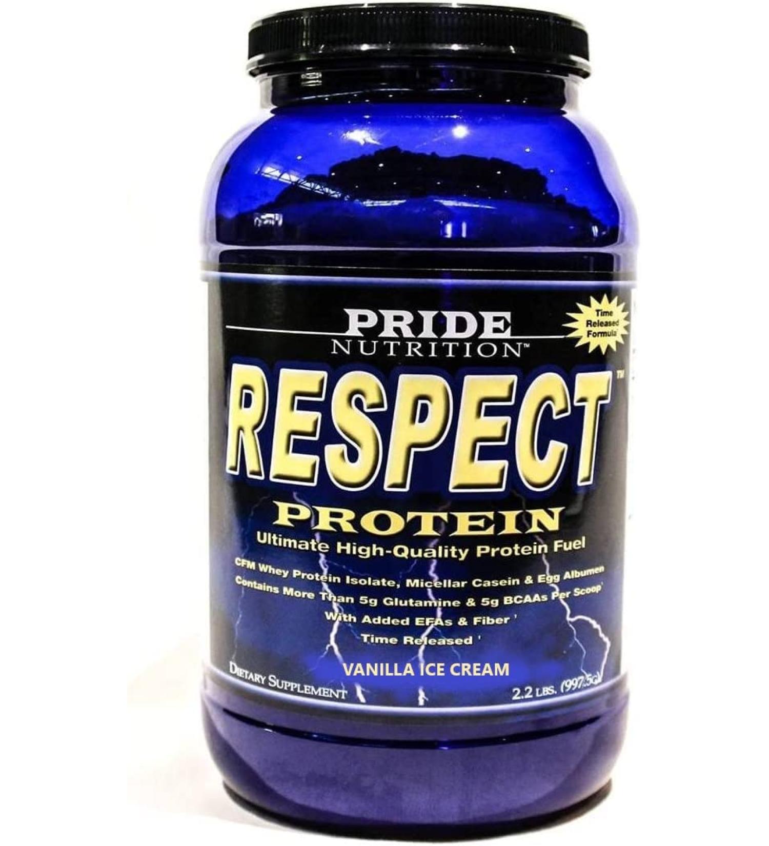 Pride Nutrition Respect Protein Vanilla Ice Cream Time Released Protein Shake Whey Protein Isolate Micellar Casein Flax Fiber Post Workout Meal Replacement Powder - Buy Online on GoSupps.com