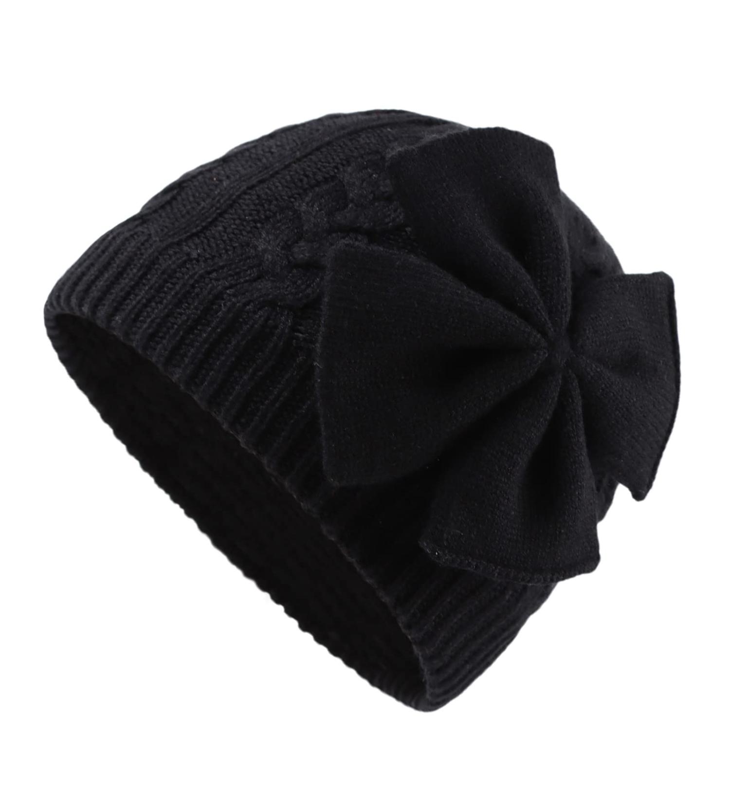 XIAOHAWANG Baby Girl Winter Hat | Cute Bow Knitted Beanie for Infant Toddler Girls (0-6 Months) - Black - Buy Online on GoSupps.com