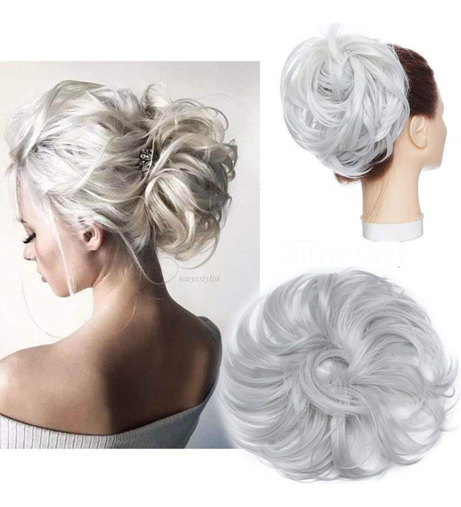 Tousled Updo Messy Bun Hair Piece Ponytail Extension - Silver Grey - Buy Online on GoSupps.com