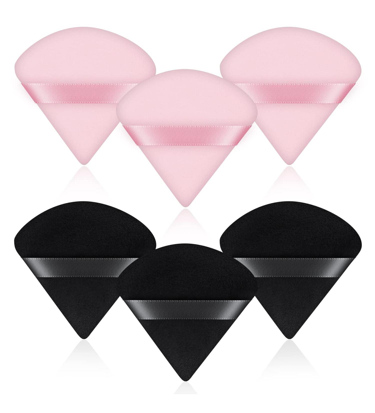 AXFEE 6 PCS Soft Triangle Makeup Powder Puffs - Pure Velour for Loose Powder, Mineral Powder, Body Powder - Black & Pink - Buy Online on GoSupps.com