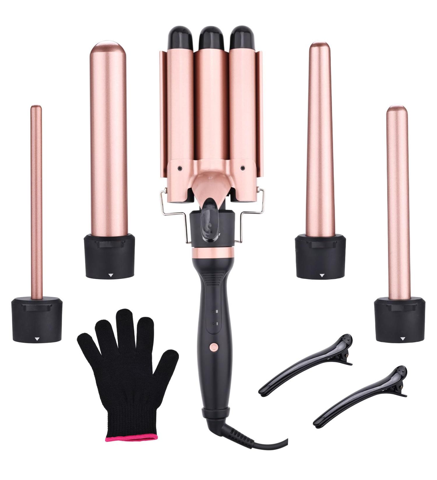 Rofawee 5-in-1 Curling Iron Set Curling Wand with 3 Barrel Hair Crimper Iron and Interchangeable 4 Curling Irons Hair Waver with 2-LED Temp Control for All Hair Types Glove & 2 Clips - Buy Online on GoSupps.com