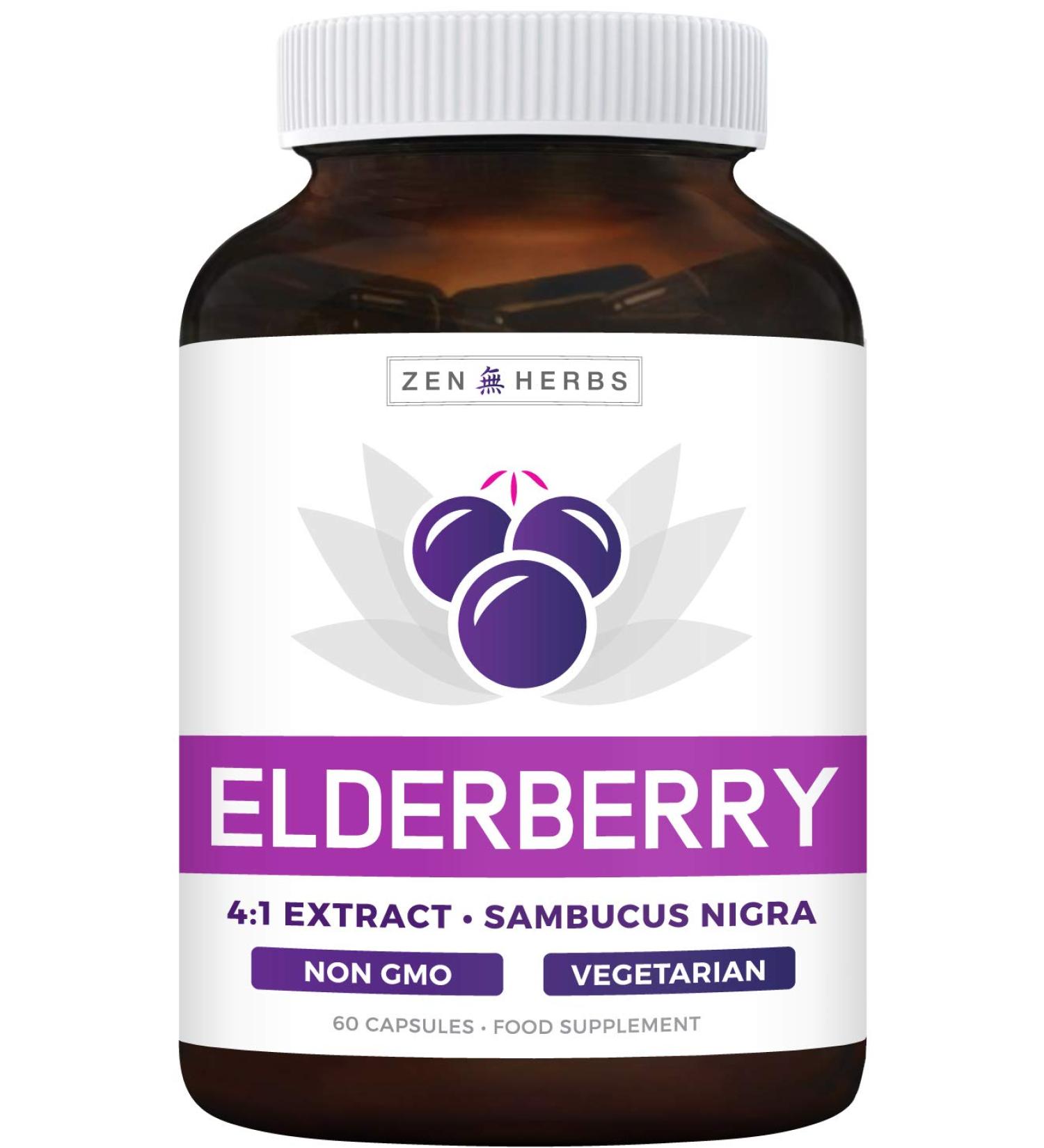 Non-GMO Elderberry 4:1 Extract Capsules - 2000mg Sambucus Black Elderberry Supplement - 60 Vegetarian Capsules - Buy Online on GoSupps.com