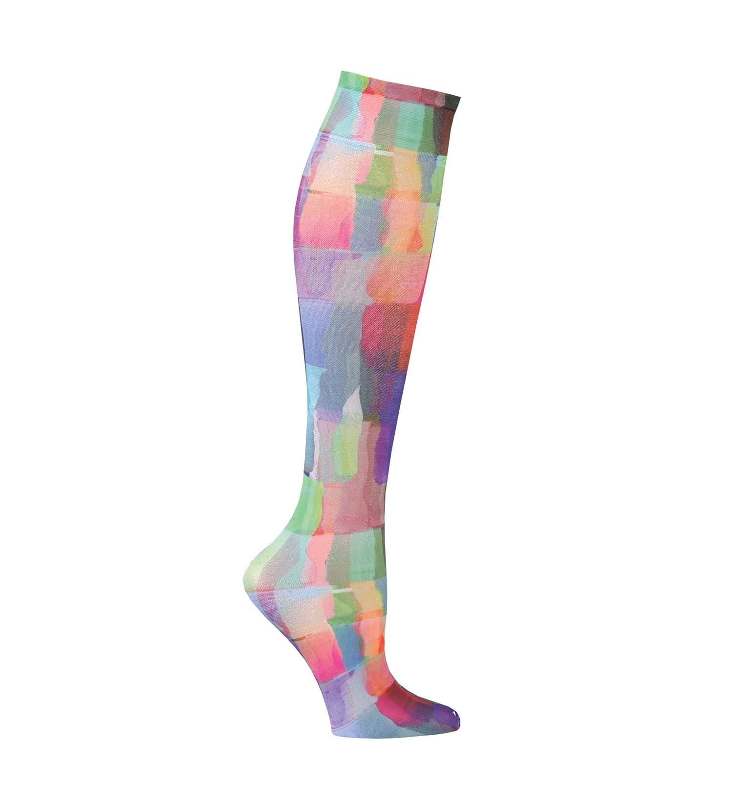 Celeste Stein Mild Compression Knee High Stockings Wide Calf - Rainbow Tiles