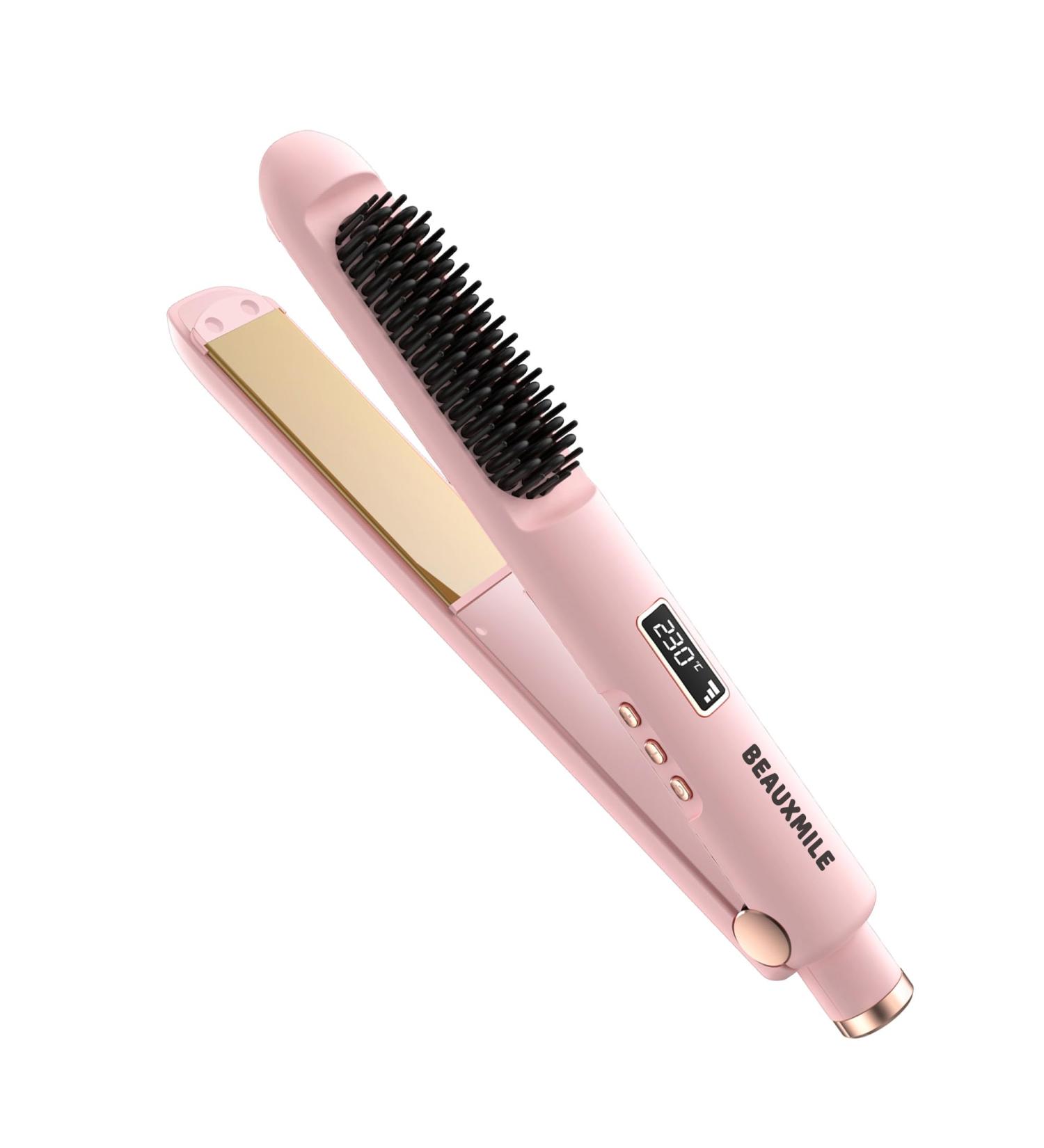 2-in-1 Flat Iron & Hair Straightener Brush - 1 Frizz Control & Styling Tool for All Hair Types Dual Voltage Pink - Buy Online on GoSupps.com