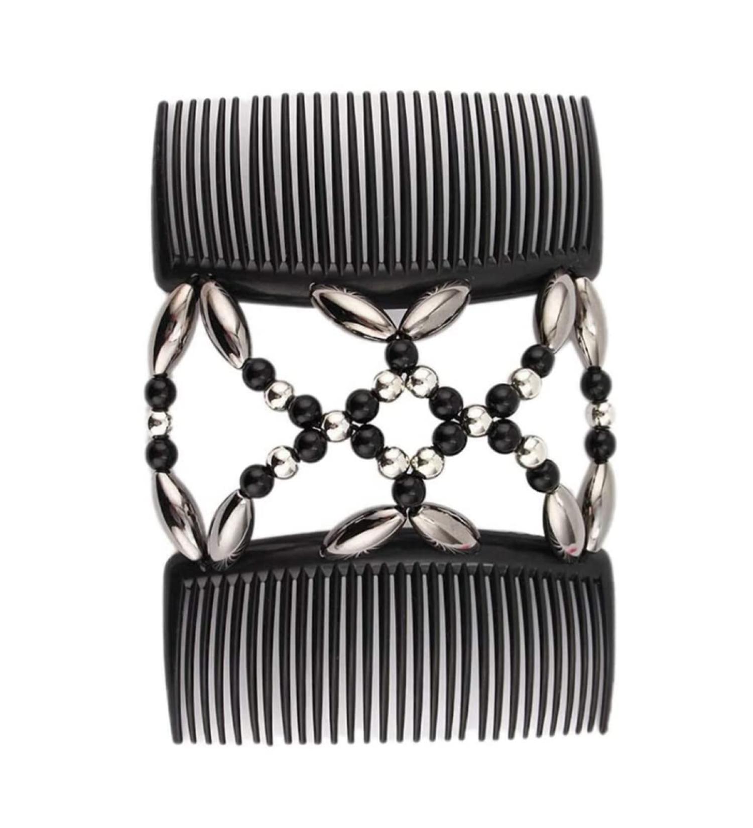 Beaded Hair Clip Double Stretchy Hair Comb Elastic Beads Hair Combs for Women Girls Hair Accessory - Buy Online on GoSupps.com