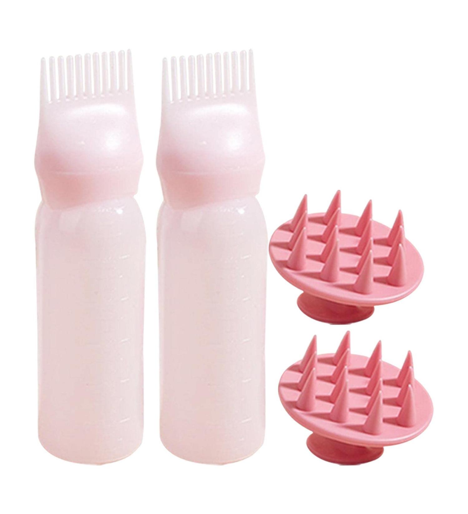 DELITLS Root Comb Applicator Bottle & Scalp Massager Shampoo Brush - Hair Coloring Dye & Treatment Tools (Pink) | International Shipping Available - Buy Online on GoSupps.com