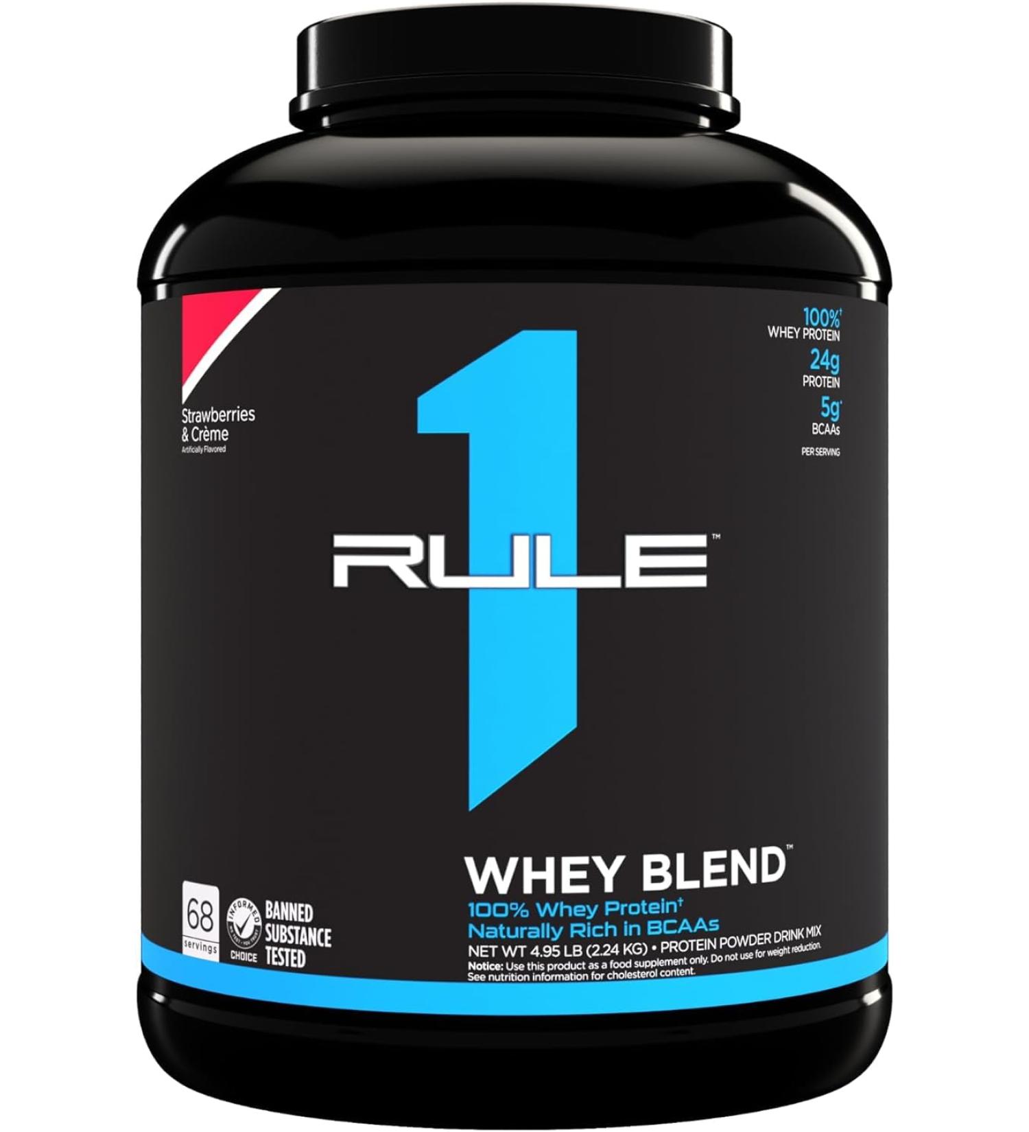 Rule 1 Whey Blend | 100% Whey Protein From Whey Concentrates Isolates & Hydrolysates | 24 Grams Protein 5 Grams BCAAs & 4 Grams Glutamine Per Serving (5LB Strawberries & Creme) Strawberries & Creme 5LB - Buy Online on GoSupps.com