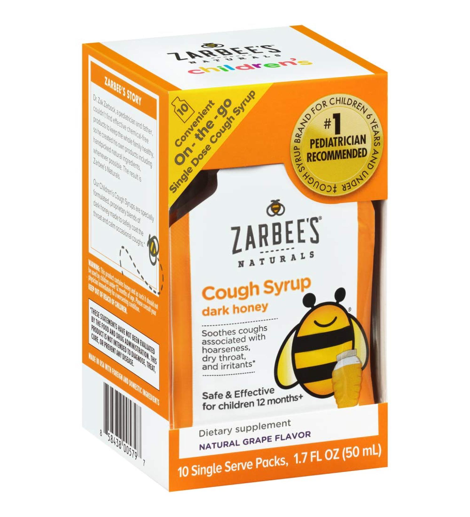 Zarbee's Childrenâ€™s Cough Syrup Dark Honey - Natural Grape, 10 Single Serve Packs for Kids 12+ Months - Buy Online on GoSupps.com