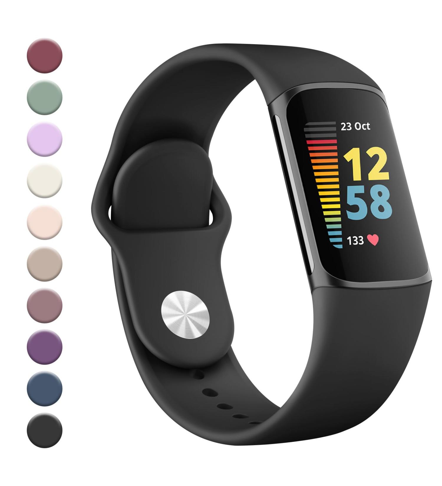 YLK Adjustable Silicone Bracelet for Fitbit Charge 5 & 6 - Sport Replacement Band for Men & Women - Black - Buy Online on GoSupps.com