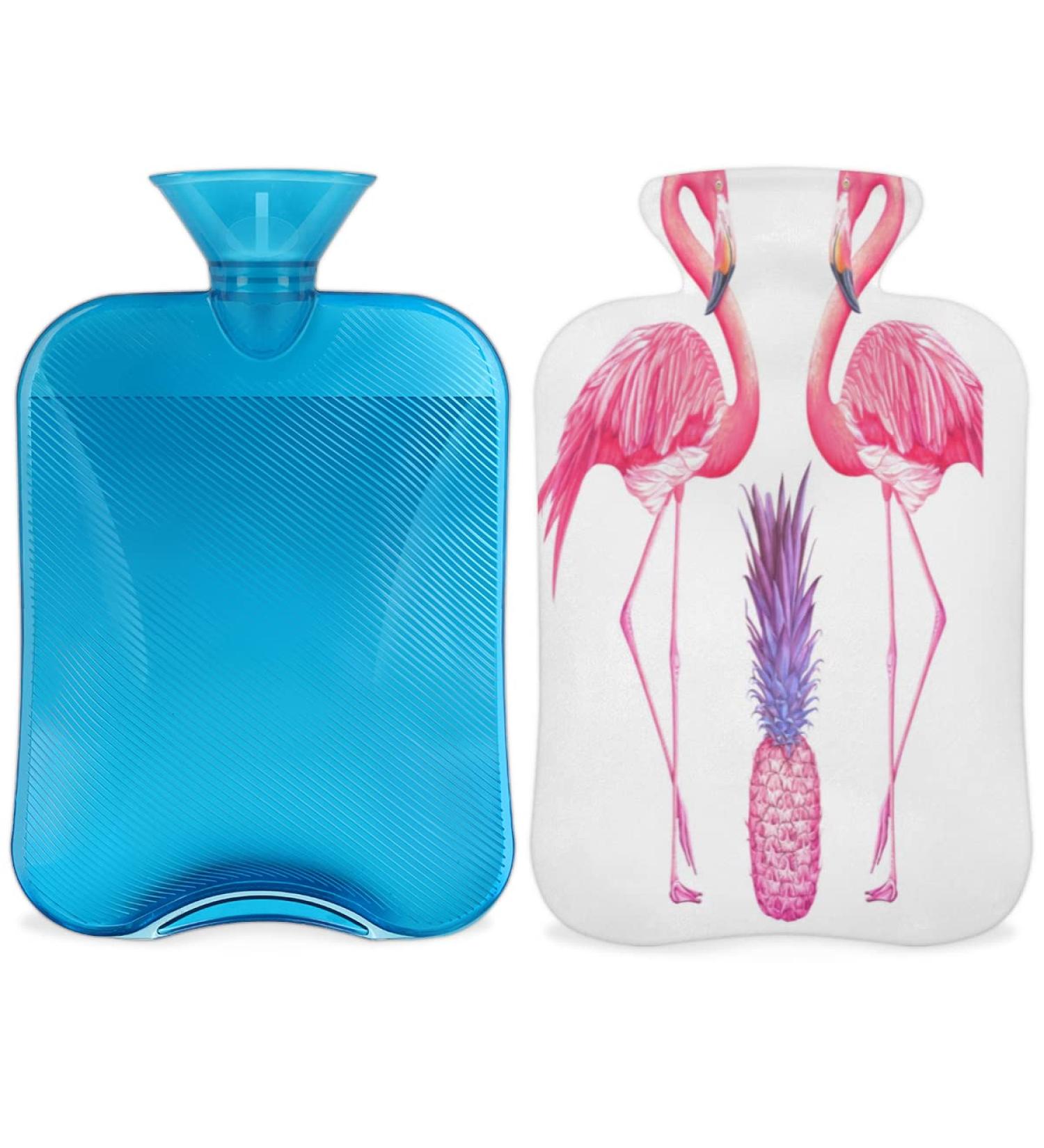 Pink Flamingo Hot Water Bottle with Fluffy Cover 2L | Cozy & Cute Pain Relief for Kids & Adults | Perfect for Warm Nights - Buy Online on GoSupps.com