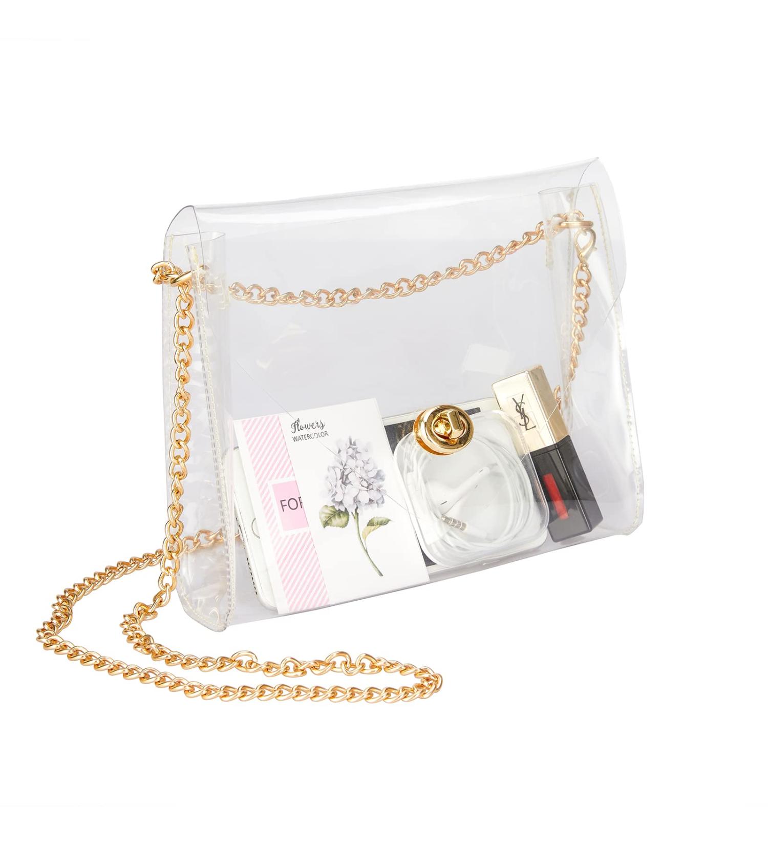 HAOGUAGUA Clear Stadium Approved Purse | See Through Bag for Concerts & Sports Events | Gold Clear Handbag for Women - Buy Online on GoSupps.com