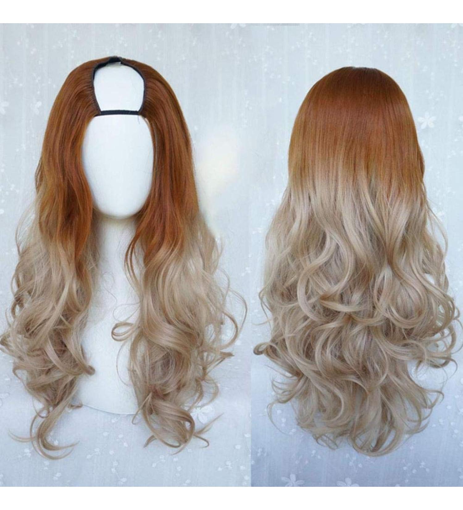 Shop Harajuku Fashion Long Wavy Curly U Shaped Wigs - Heat Resistant Synthetic Gradient Hair for Girls | 28 Inches - Buy Online on GoSupps.com