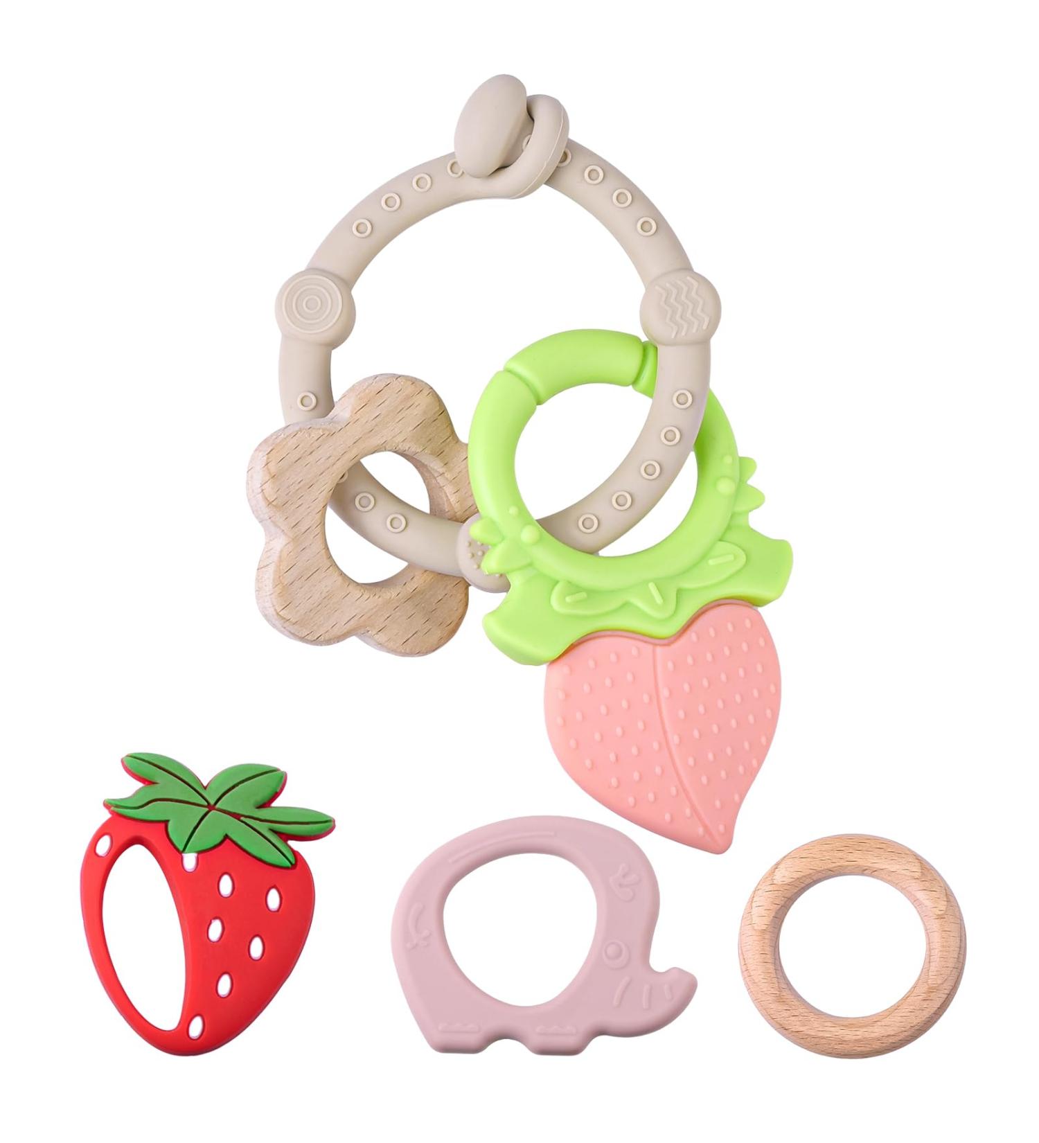Tyry.hu Baby Silicone Bite Ring Bracelet & Cooling Teething Toys - BPA-Free Fruit Teether Set (6 Pieces) for Newborns - Buy Online on GoSupps.com