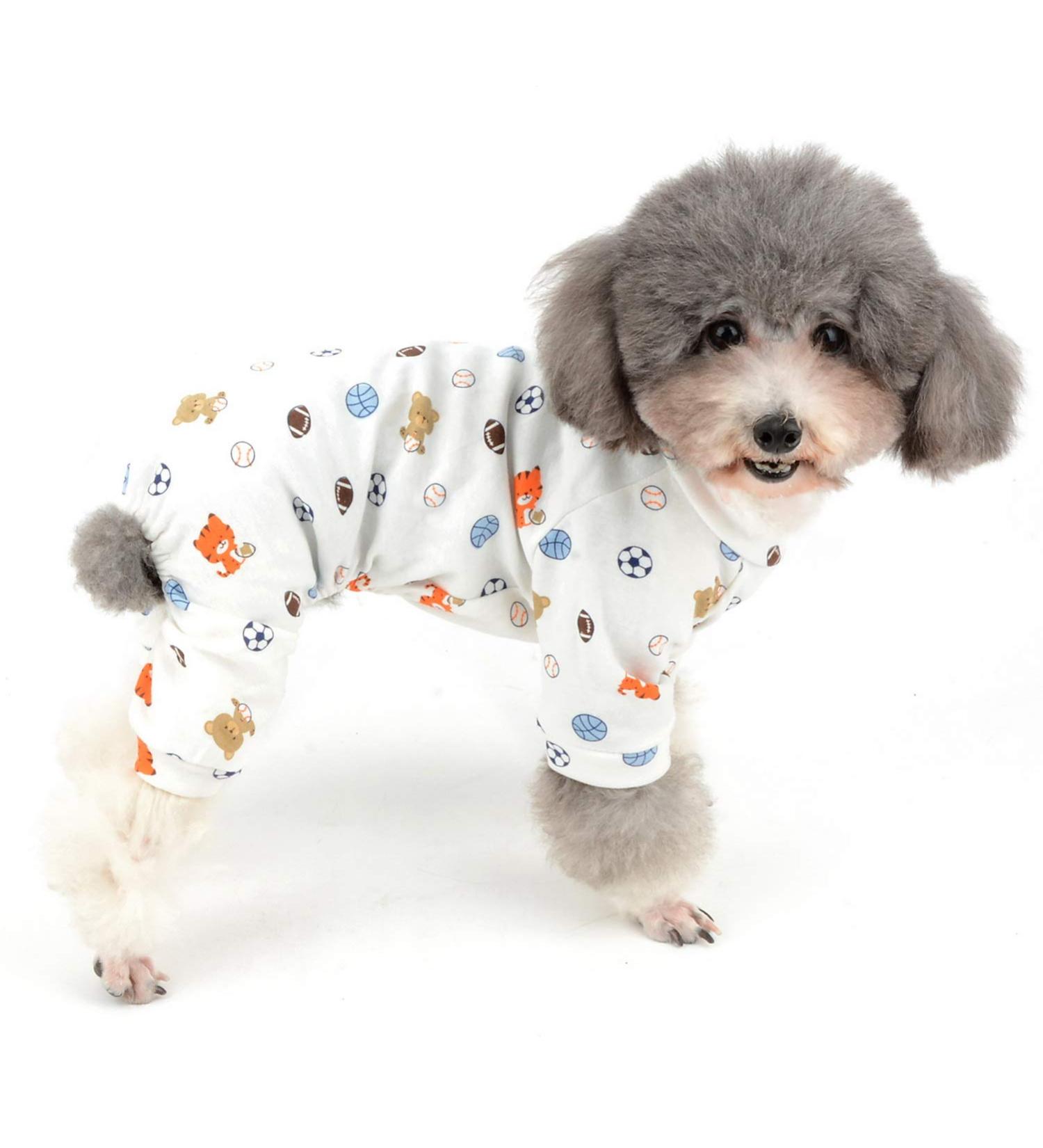Zweita Little Dog Jumpsuit Pajama - Soft Cotton Puppy Romper with Bear Football Print - Adorable Four-Legged PJs for Cats & Dogs (Size M Pack of 1) - Buy Online on GoSupps.com