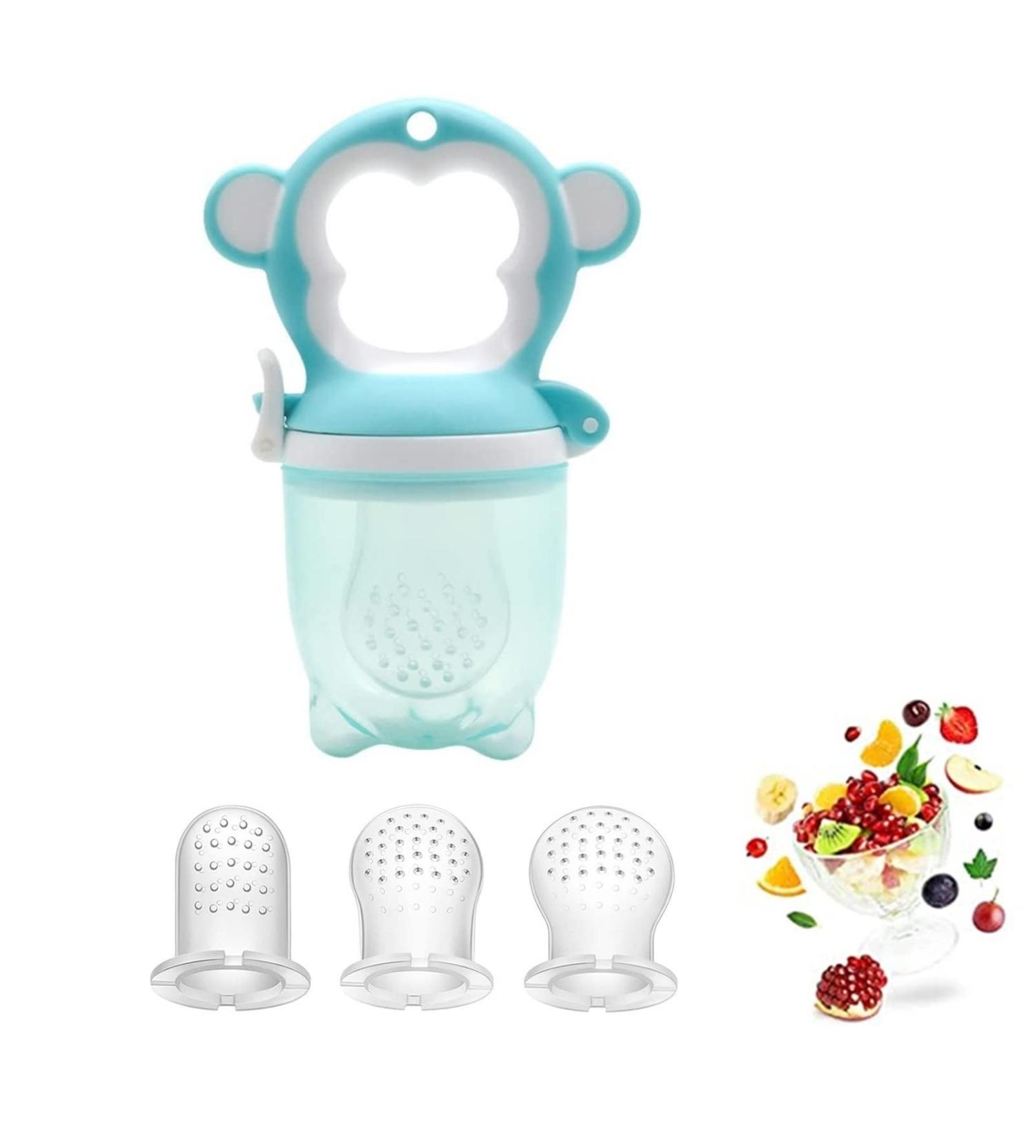 Silicone Baby Fruit Feeder with Mesh Pacifier Teethers - Blue Silicone Nipple, Popsicle Mold for Infants Teething - Fresh Food Feeder for Babies - Buy Online on GoSupps.com