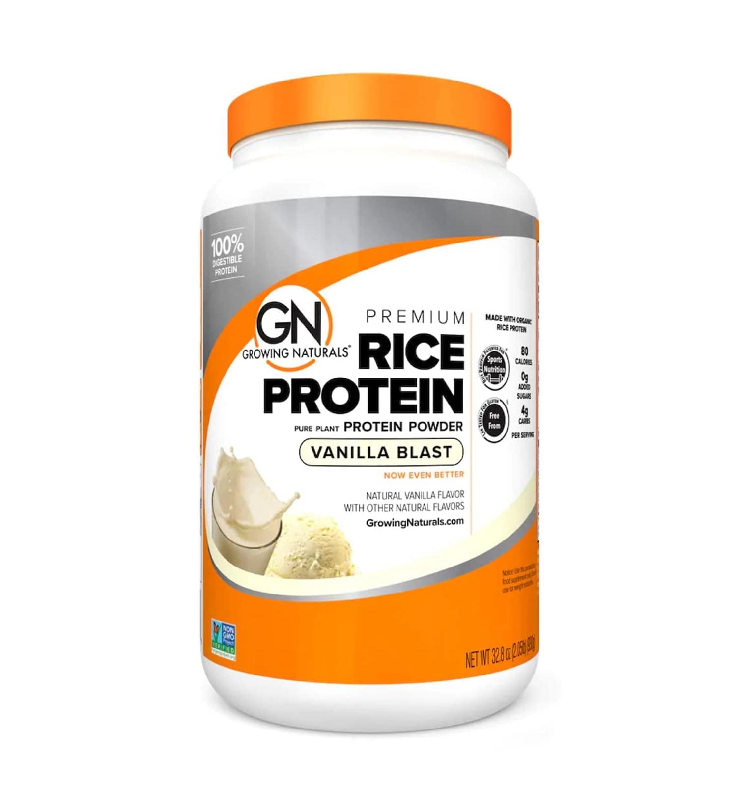 Growing Naturals Vanilla Rice Protein Powder - 15g Plant Protein | 2.8g BCAA | Low-Carb, Low-Sugar, Non-GMO, Vegan, Gluten-Free, Keto-Friendly | Vanilla Blast - 2lb (1 Pack) - Buy Online on GoSupps.com
