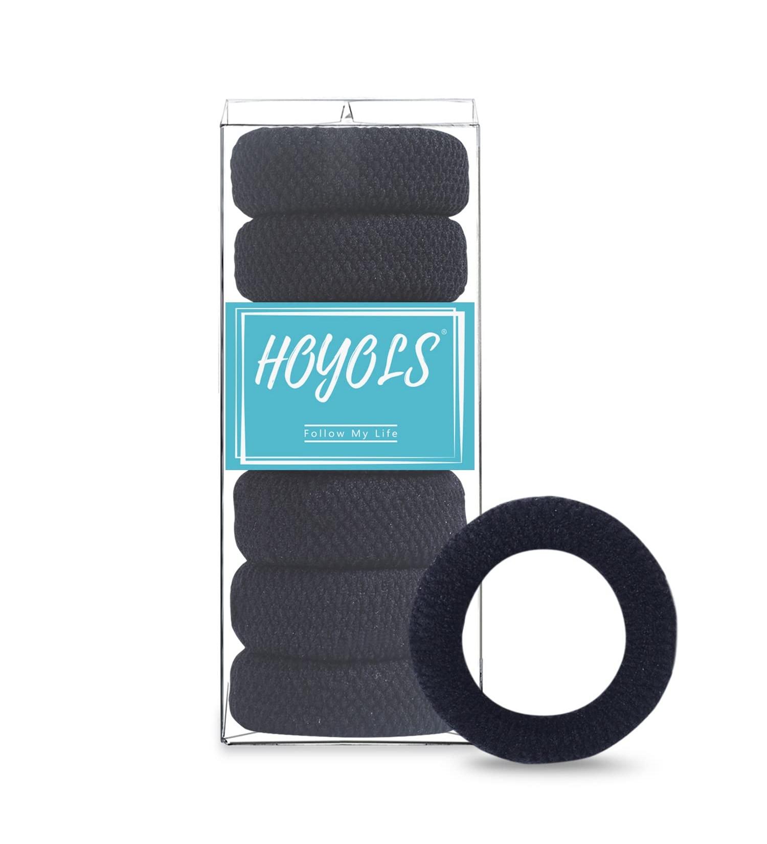 Hoyols Large Thick Hair Ties - Black Seamless Cotton Stretch Ponytail Holders for Women/Men - 7 Count - Buy Online on GoSupps.com