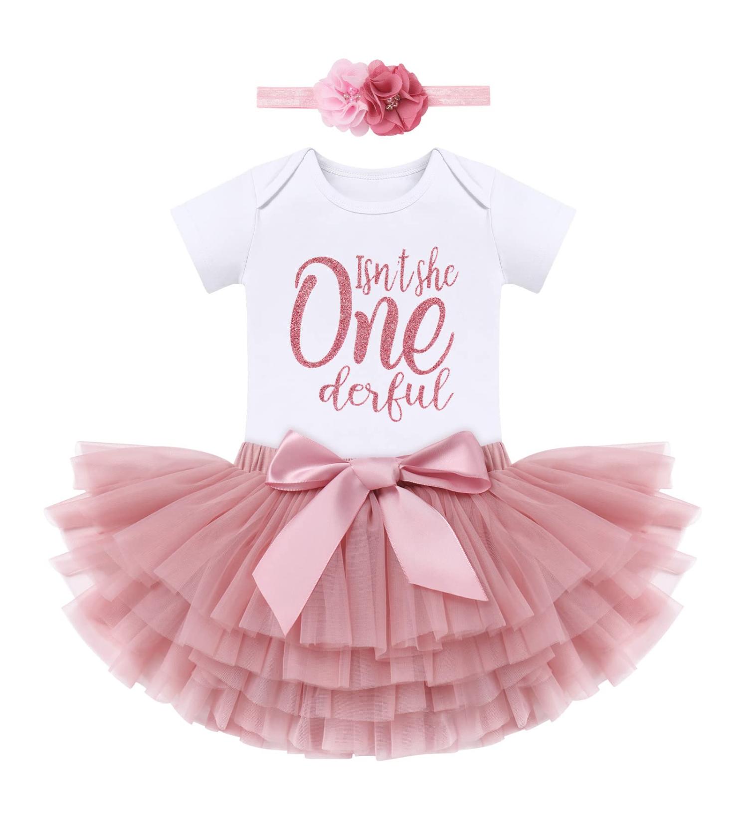 IBTOM CASTLE Cake Smash Outfit 1st Birthday Girl Rainbow Romper + Tutu Skirt + Headband 3pcs Set - Pink 1 Year - Buy Online on GoSupps.com