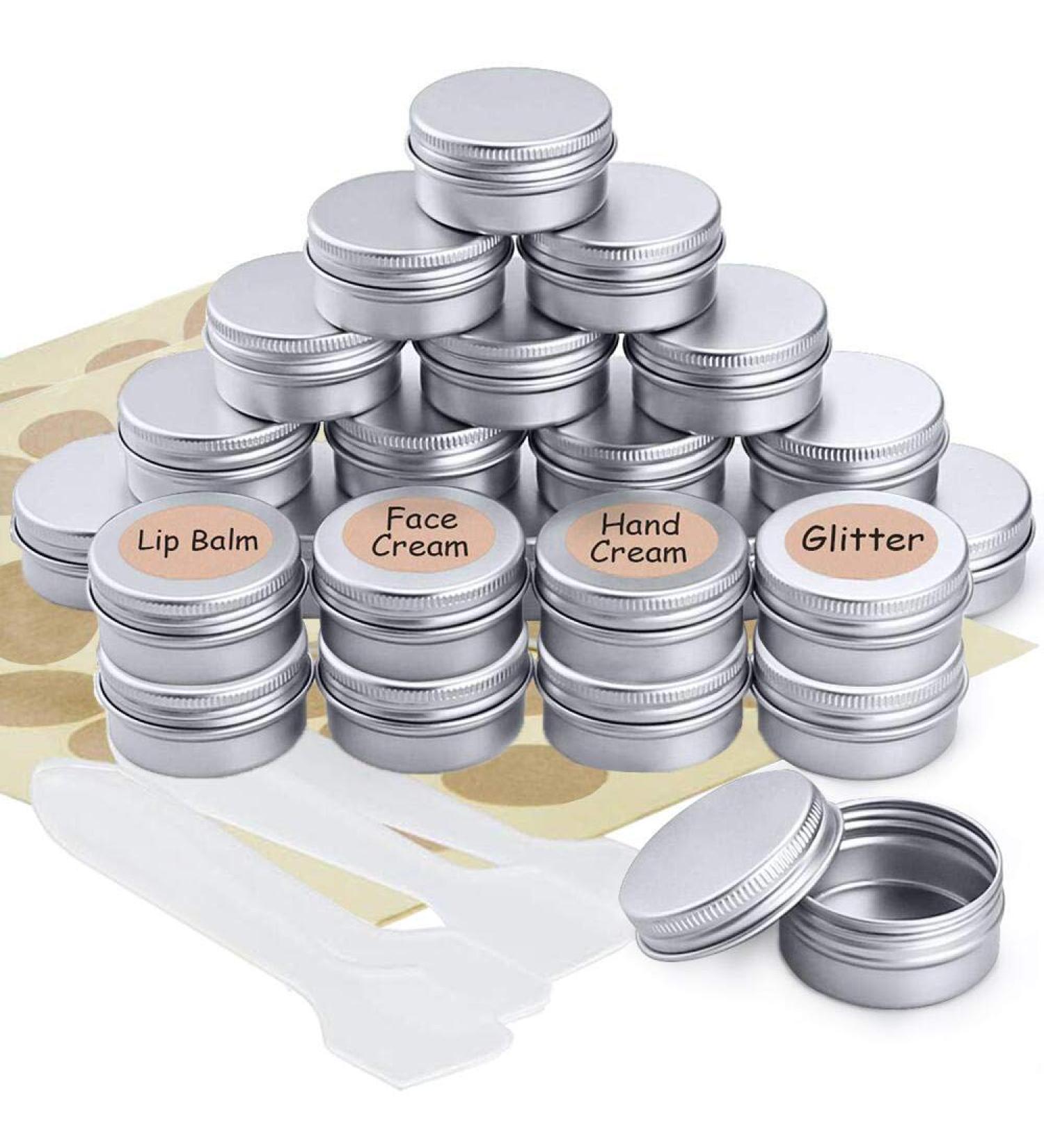 24 Pack Aluminum Empty Jars with 70 Stickers - 5ml Travel Cream Boxes for Lip Balm Lotion Cosmetics Mini Candles & Nail Art - Screw Cover (Silver) - Buy Online on GoSupps.com