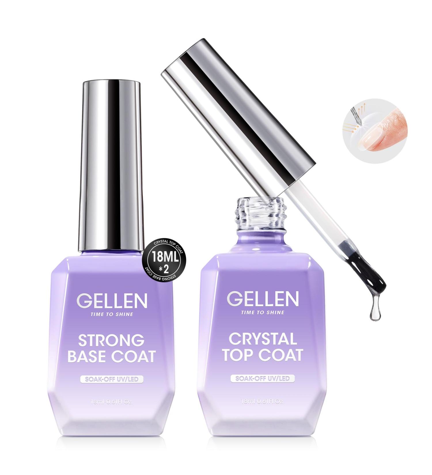 Gellen Gel Base and Top Coat - 18ml Crystal Top Coat Nail Polish Anti-Scratch No Sanding Soak Off UV Light Cured Super Glossy Gel Polish for Salon Use - International Shipping Available - Buy Online on GoSupps.com
