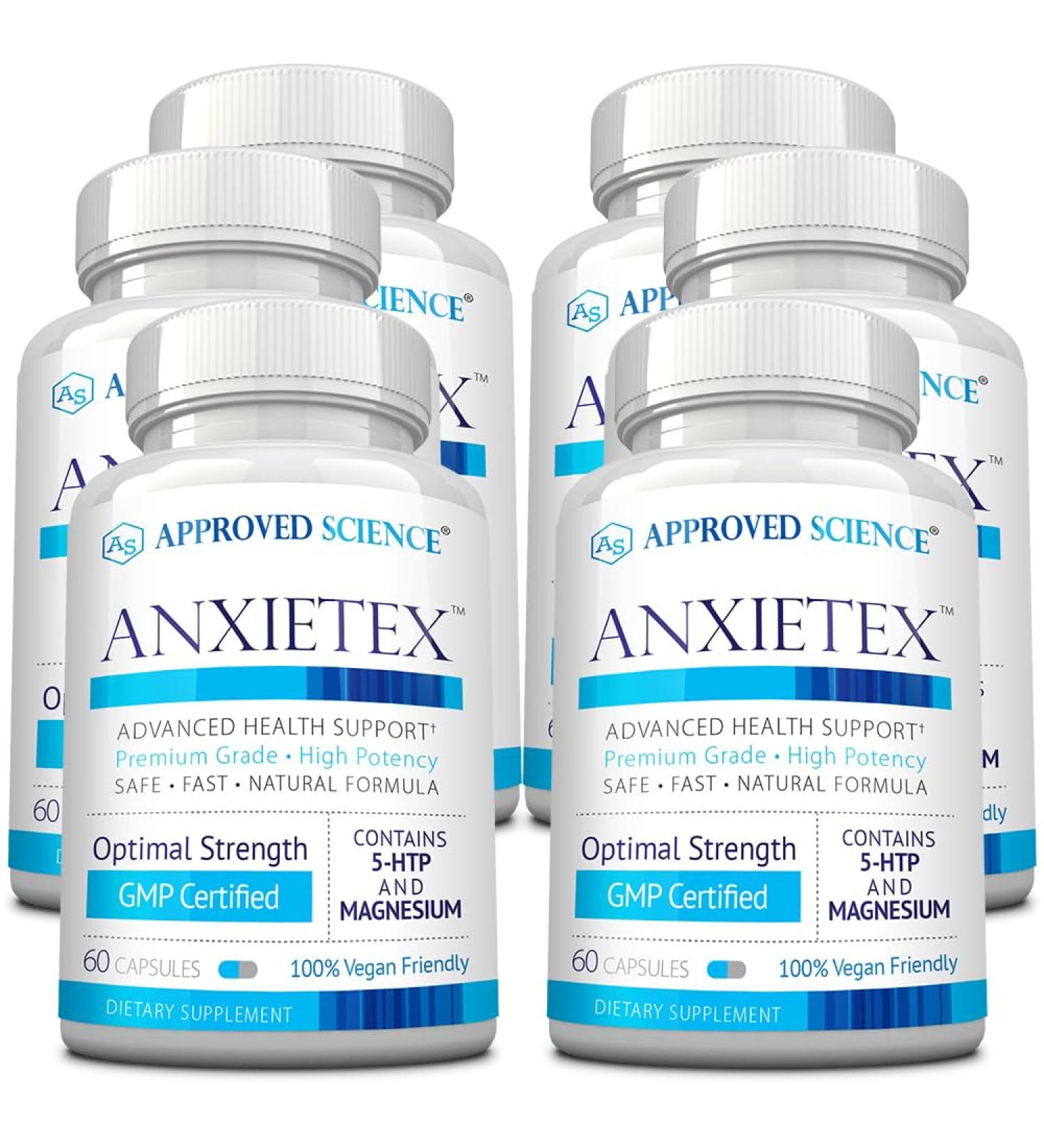 Approved Science Anxietex - Calm and Relaxation - L-Theanine and Magnesium - 60 Capsules - Vegan Friendly - 6 Month Supply 60 Count (Pack of 6) - Buy Online on GoSupps.com