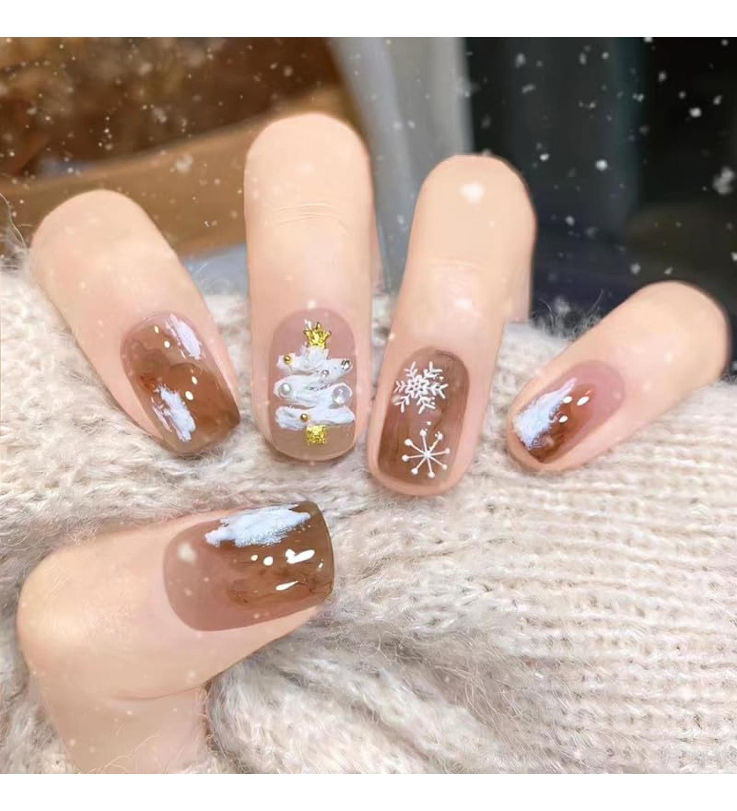Brishow Christmas Glitter Snow Press-On False Nails - 24pcs Short Ballerina Acrylic Fake Nails for Women and Girls - Buy Online on GoSupps.com