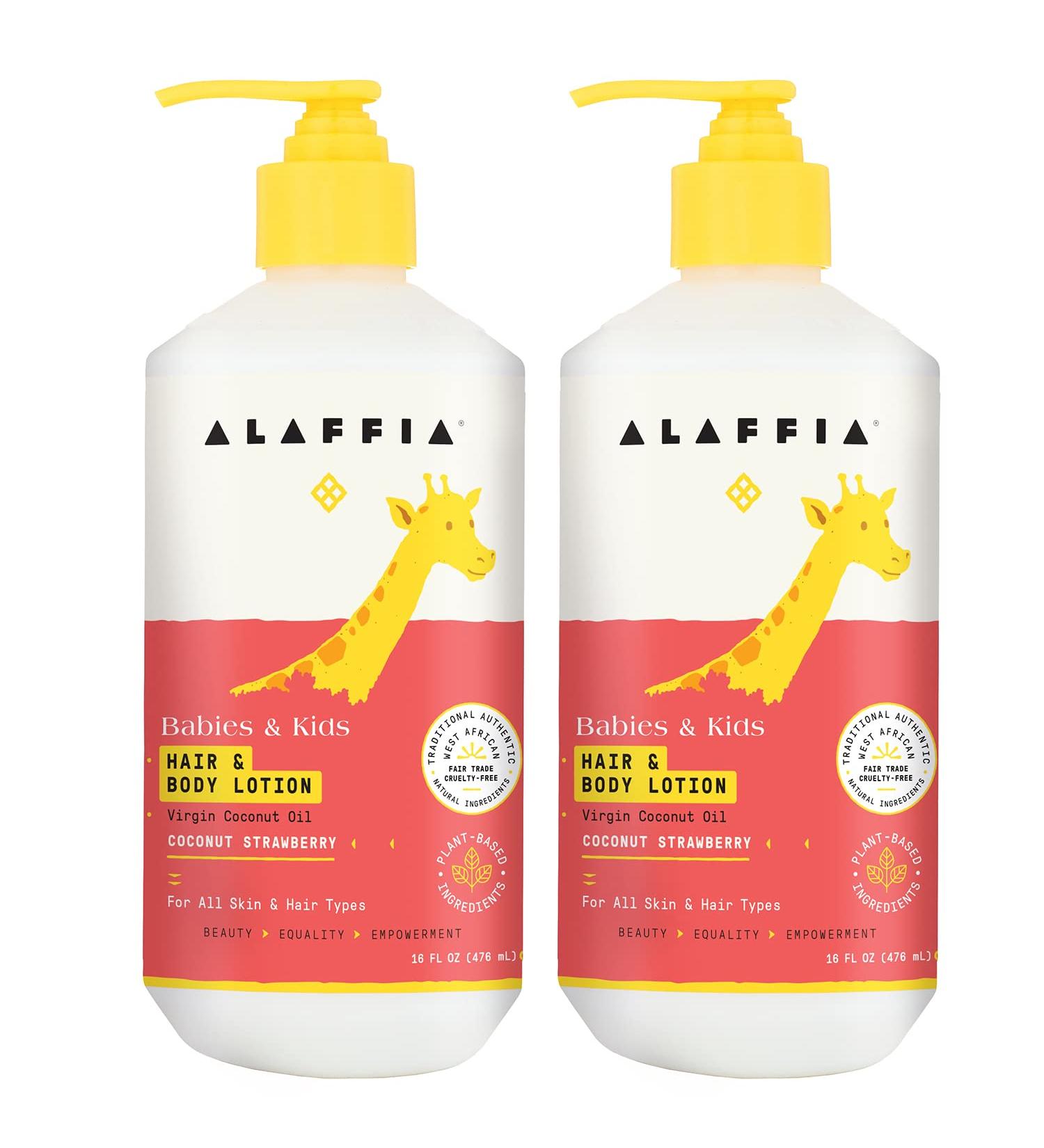 Alaffia Babies & Kids Coconut Strawberry Hair & Body Lotion 16 fl oz - Pack of 2 | Moisturizing 2-in-1 Skin & Hair Care Solution - Buy Online on GoSupps.com
