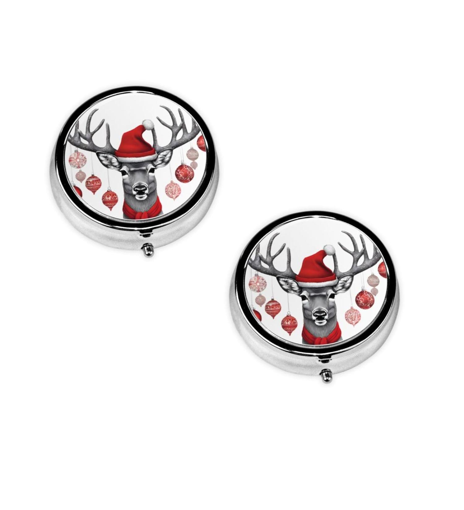 Buy Funny Christmas Moose Round Pill Box | 3 Compartment Portable Travel Medicine Organizer | Festive Pill Case for Vitamins & Tablets - Buy Online on GoSupps.com